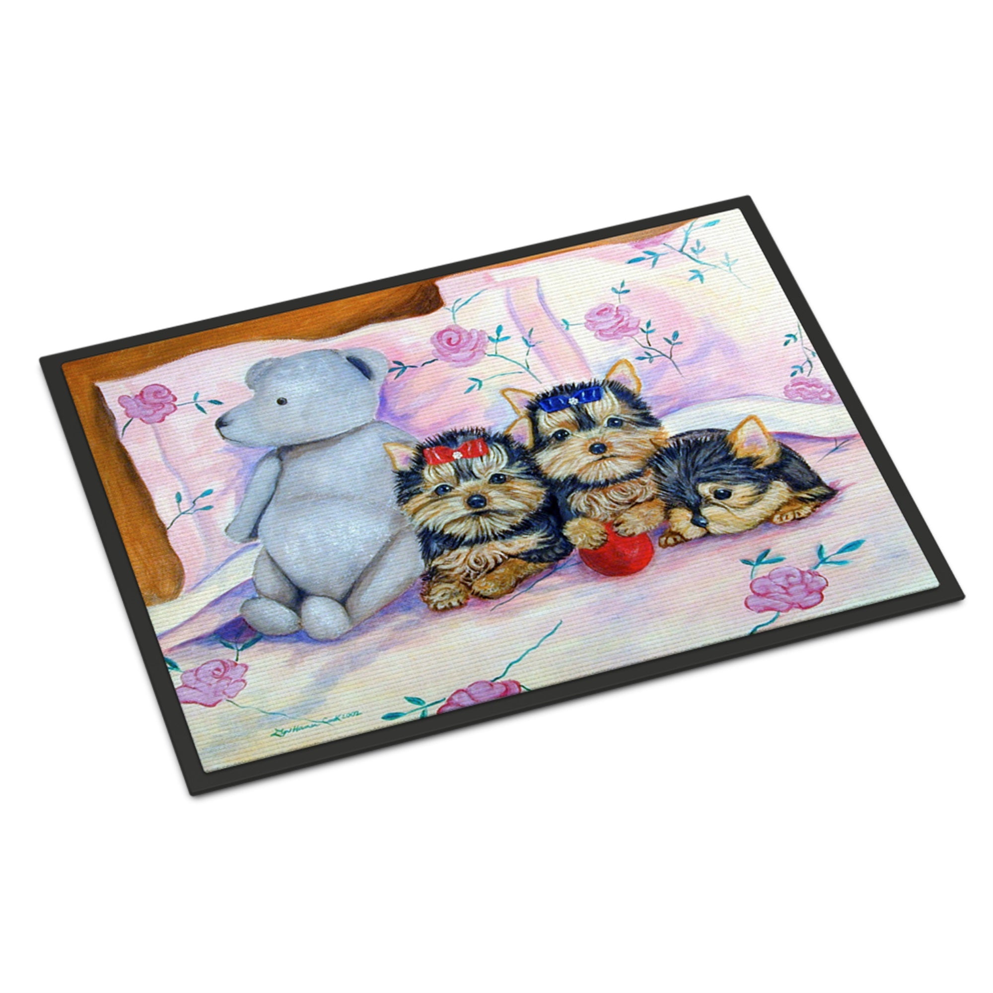 Yorkie Puppies Three In A Row Indoor Or Outdoor Mat 24X36