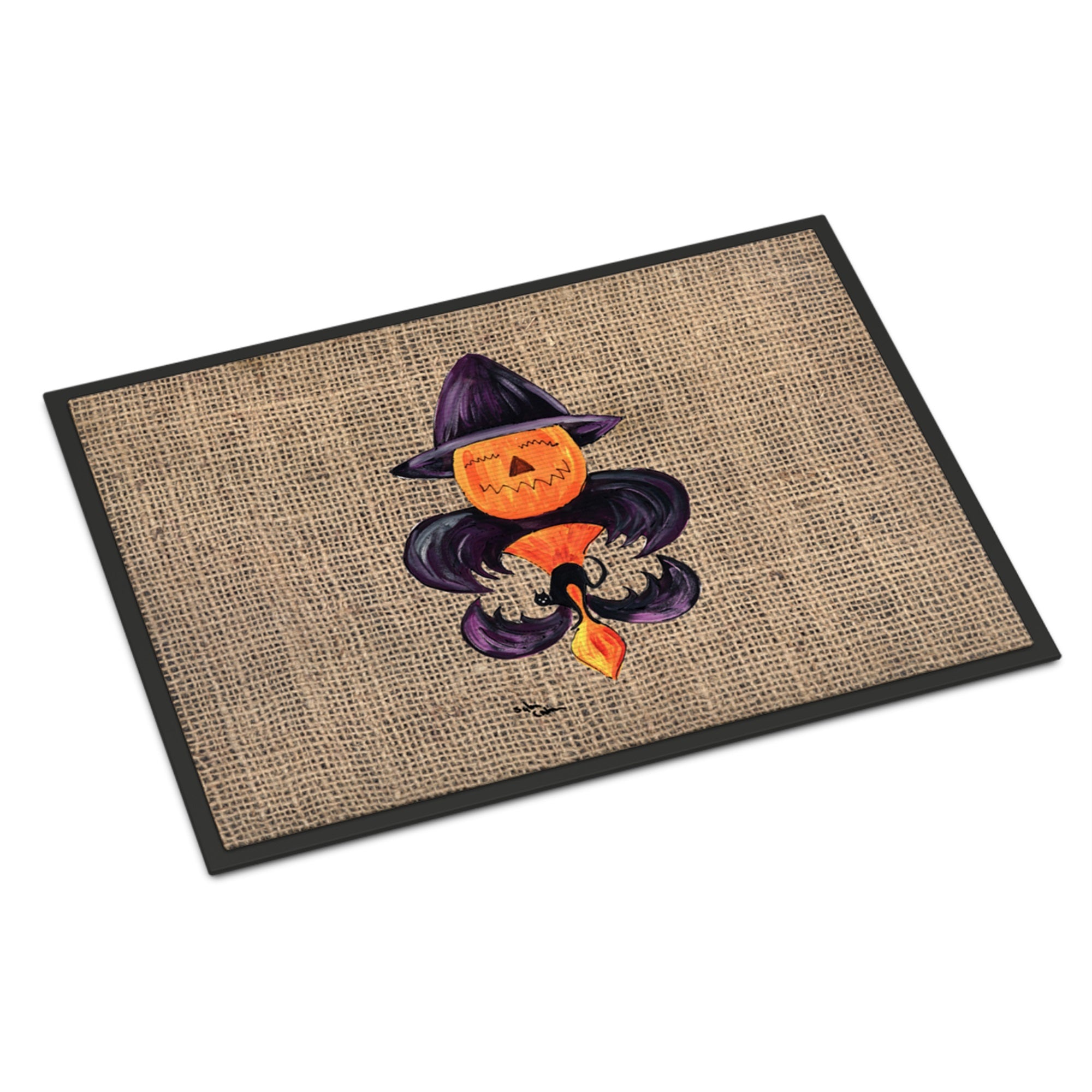 Halloween Pumpkin Bat Fleur De Lis Indoor Or Outdoor Mat 24X36