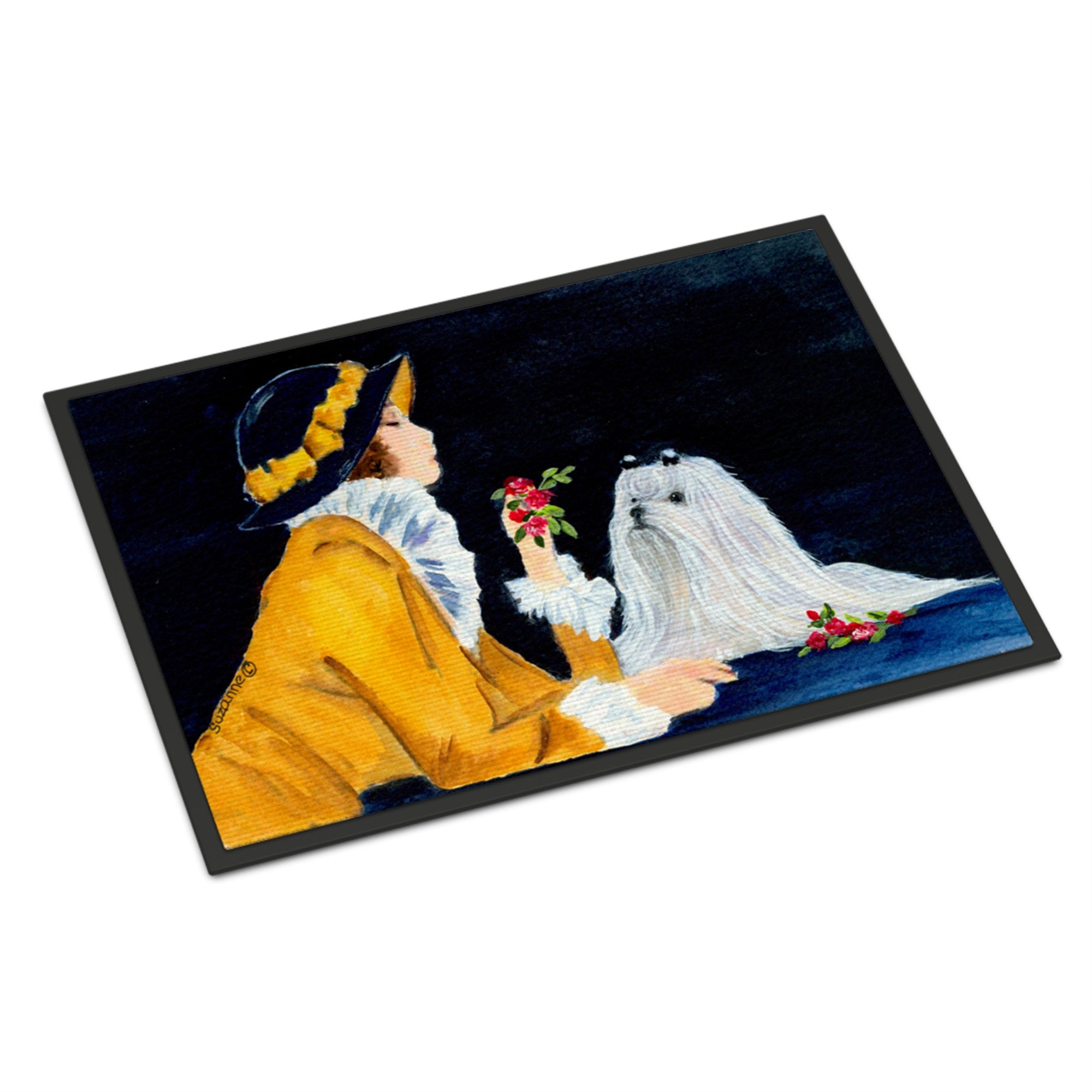 Lady With Her Maltese Indoor Or Outdoor Mat 24X36