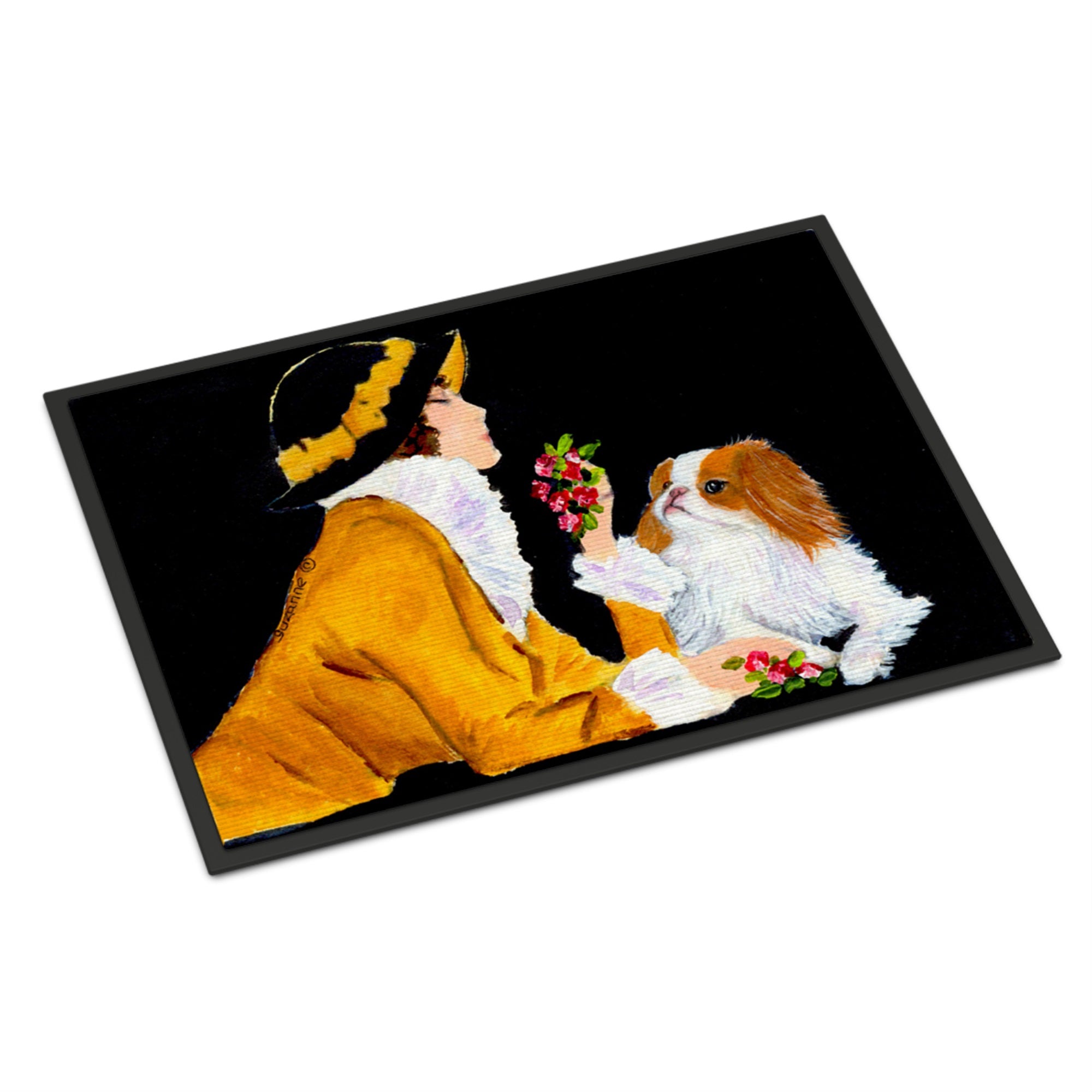 Lady With Her Japanese Chin Indoor Or Outdoor Mat 24X36