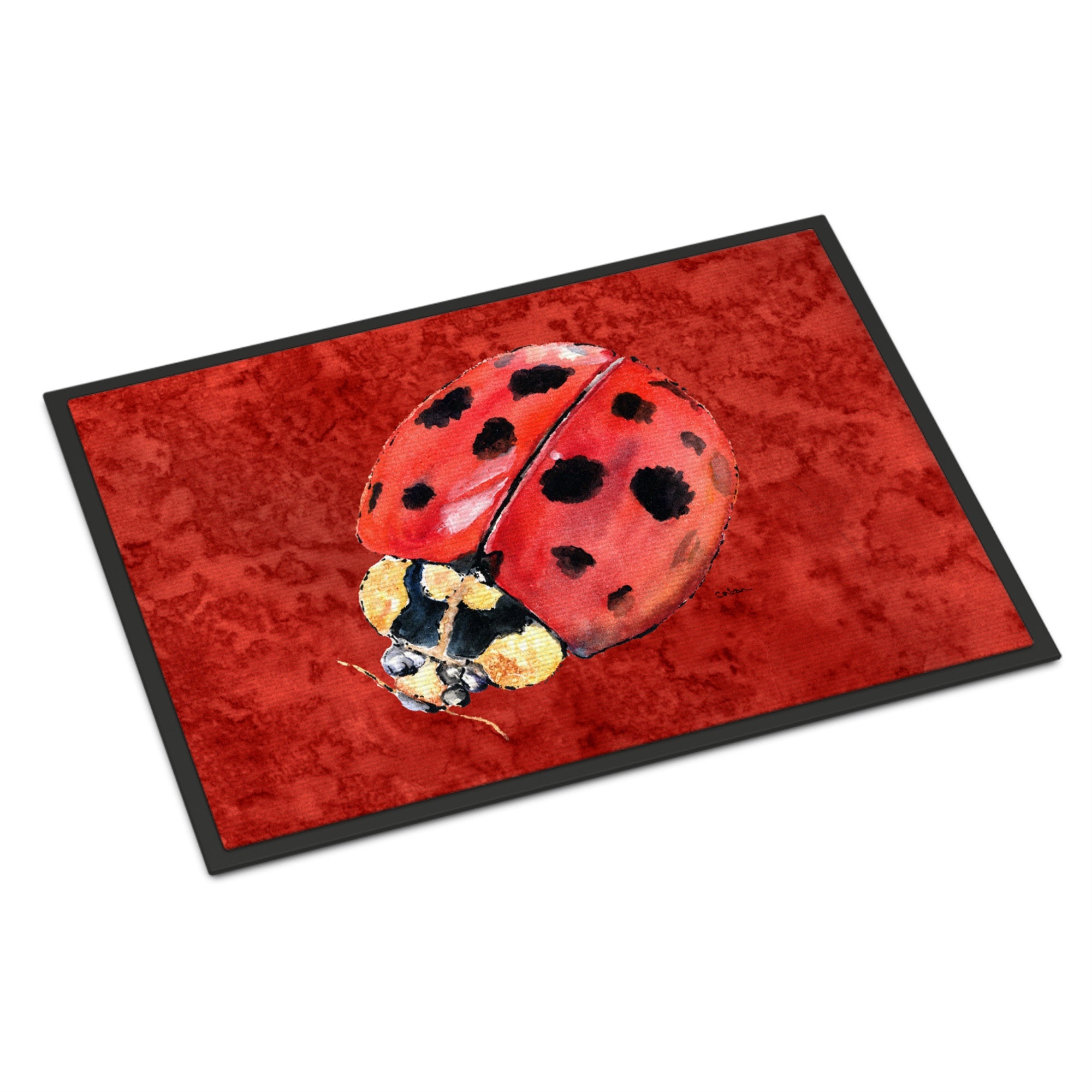 Lady Bug On Deep Red Indoor Or Outdoor Mat 24X36