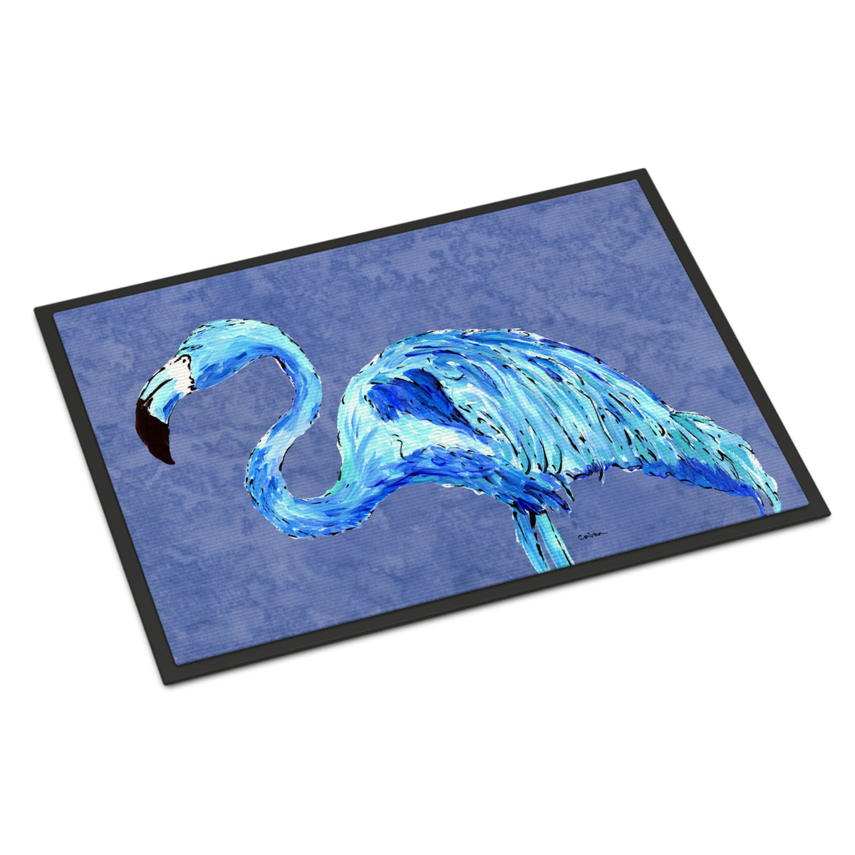 Flamingo On Slate Blue Indoor Or Outdoor Mat 24X36