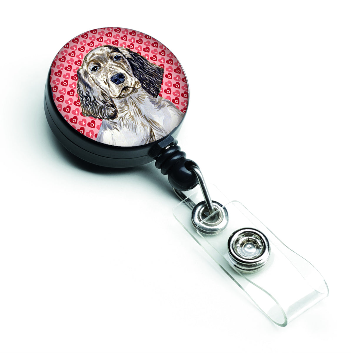 English Setter Hearts Love And Valentine'S Day Portrait Retractable Badge Reel