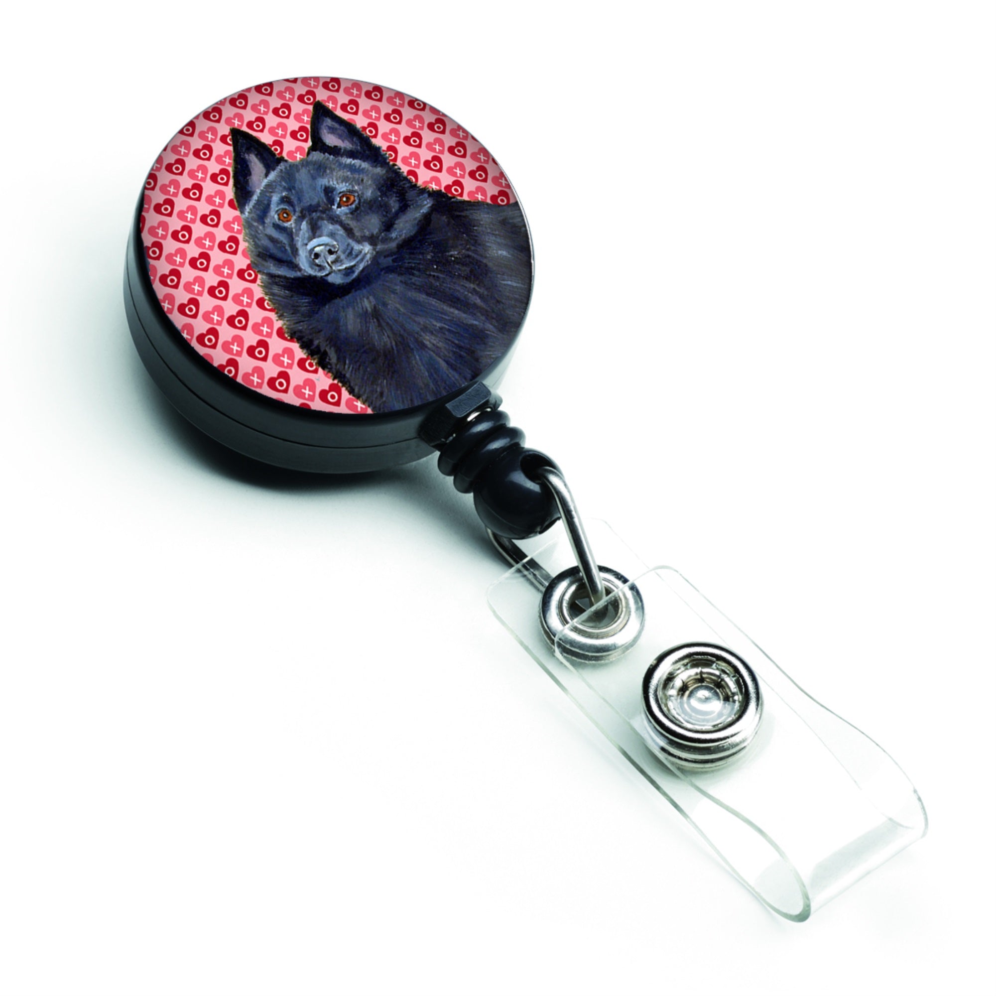 Schipperke Hearts Love And Valentine'S Day Portrait Retractable Badge Reel