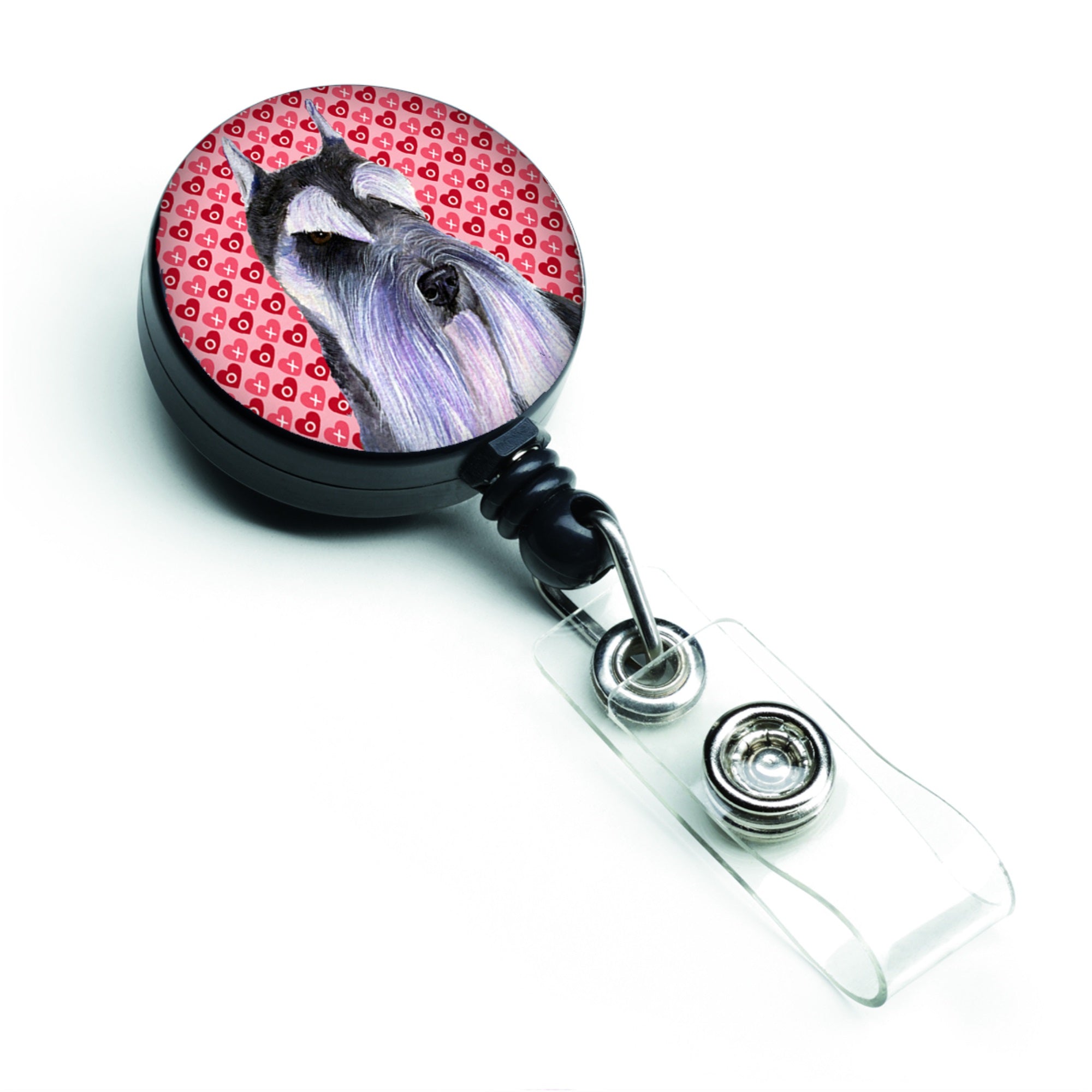 Schnauzer Hearts Love And Valentine'S Day Portrait Retractable Badge Reel