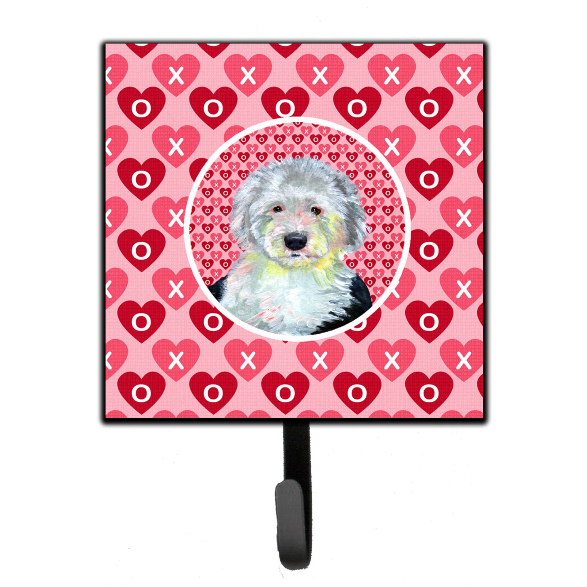 Old English Sheepdog Hearts Love And Valentine'S Day Portrait Leash Or Key Holder