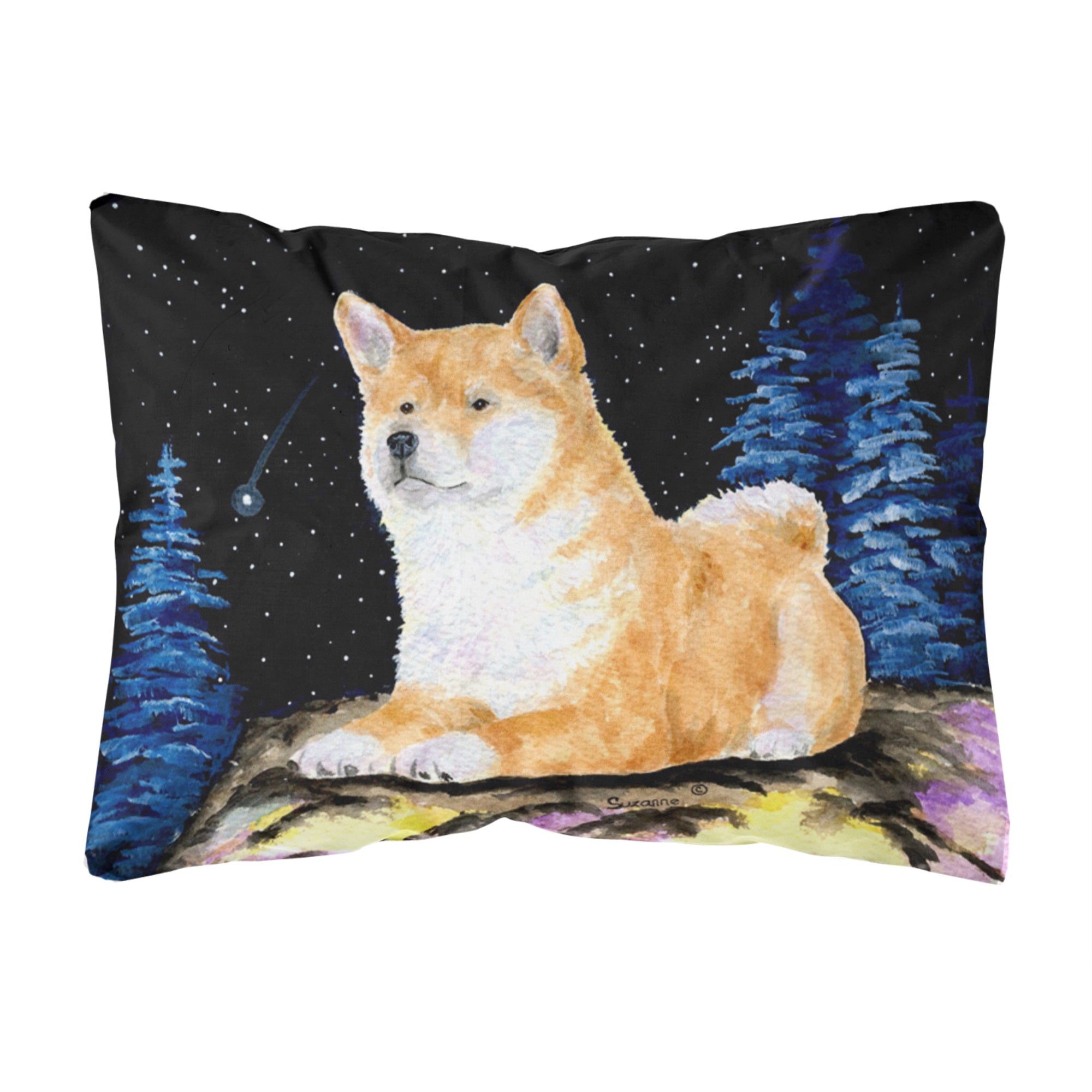 Starry Night Shiba Inu Canvas Fabric Decorative Pillow
