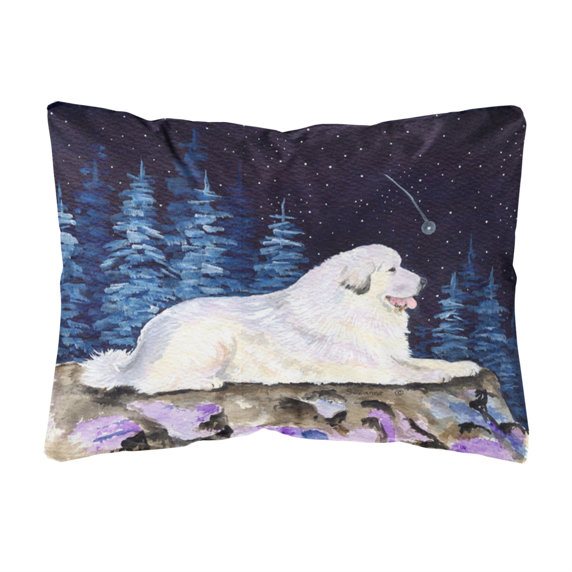 Starry Night Great Pyrenees Canvas Fabric Decorative Pillow