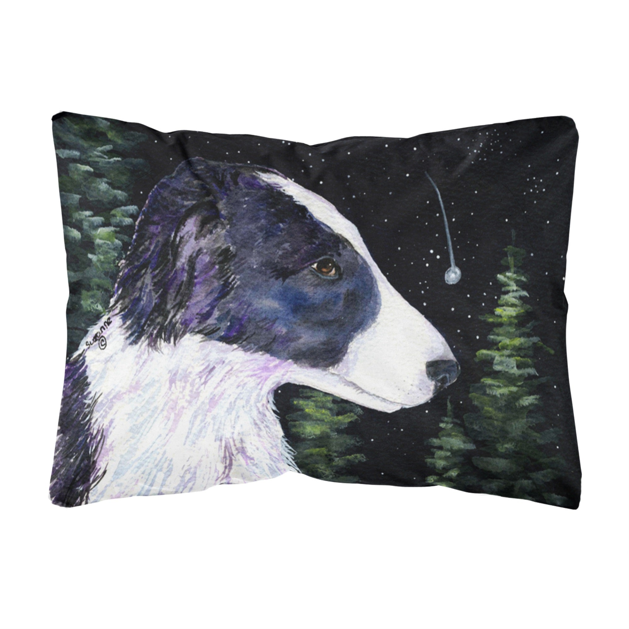 Starry Night Border Collie Canvas Fabric Decorative Pillow