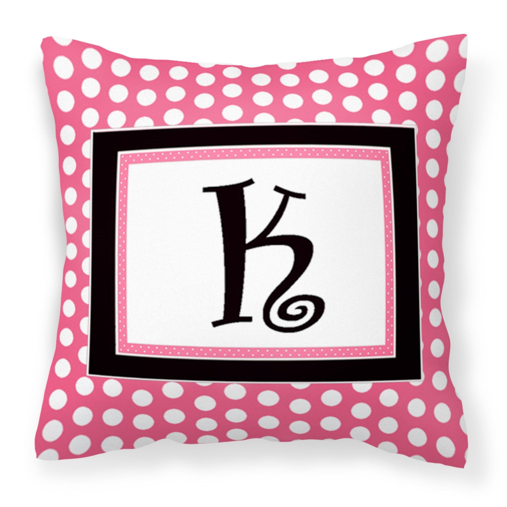 Letter K Monogram - Pink Black Polka Dots Fabric Decorative Pillow