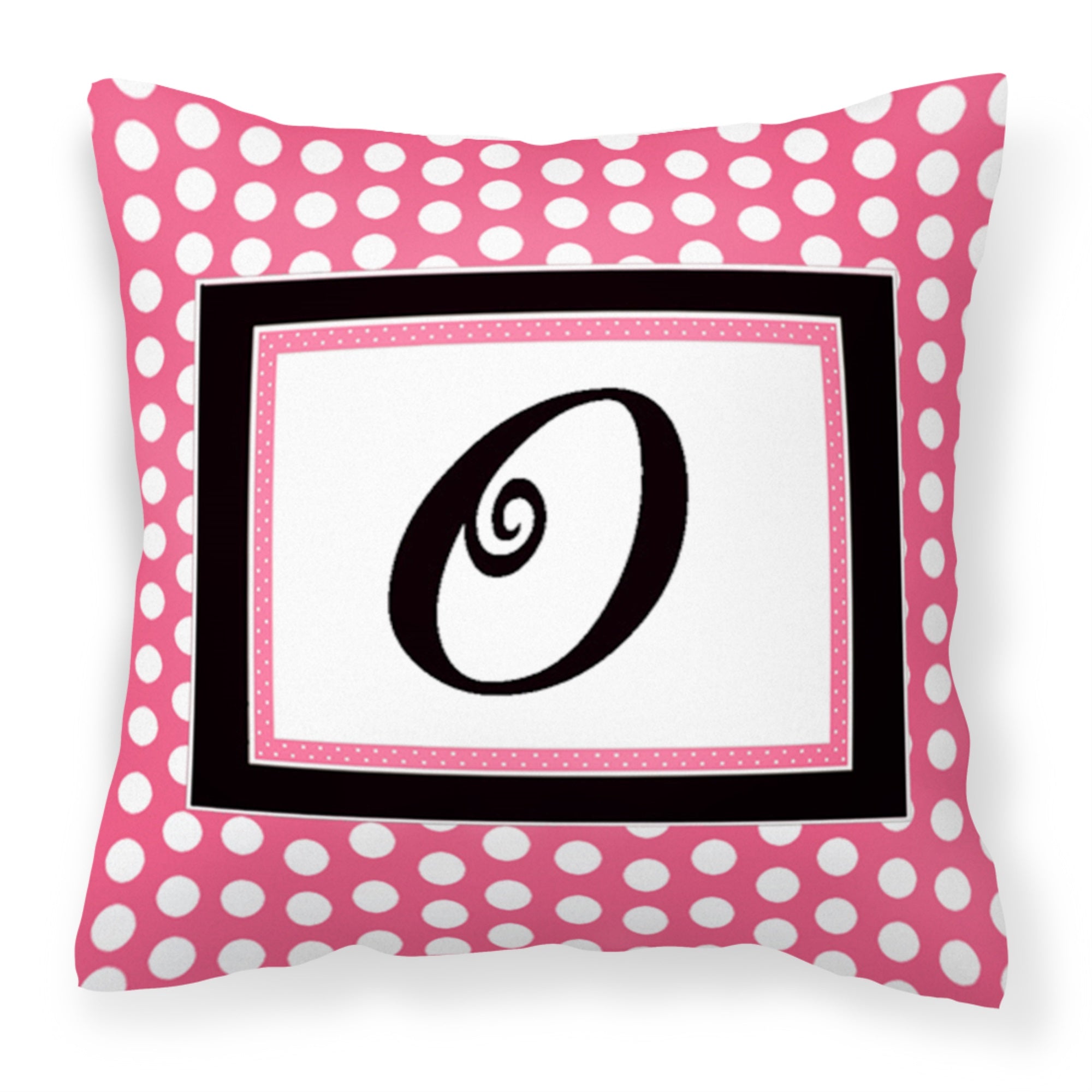 Letter O Monogram - Pink Black Polka Dots Fabric Decorative Pillow