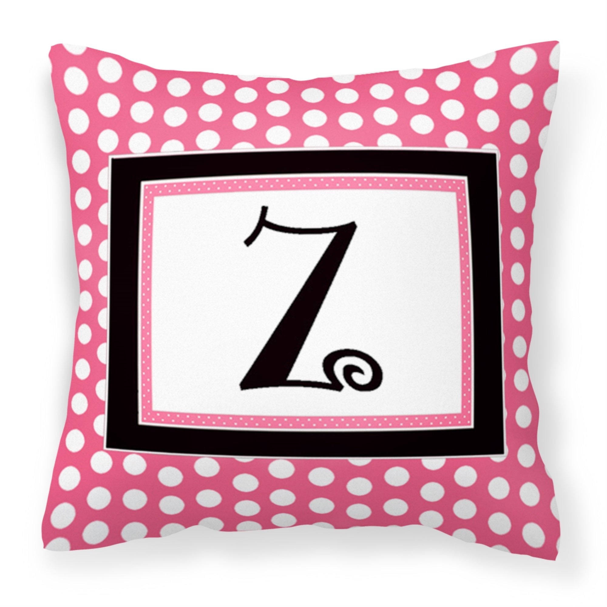 Letter Z Monogram - Pink Black Polka Dots Fabric Decorative Pillow