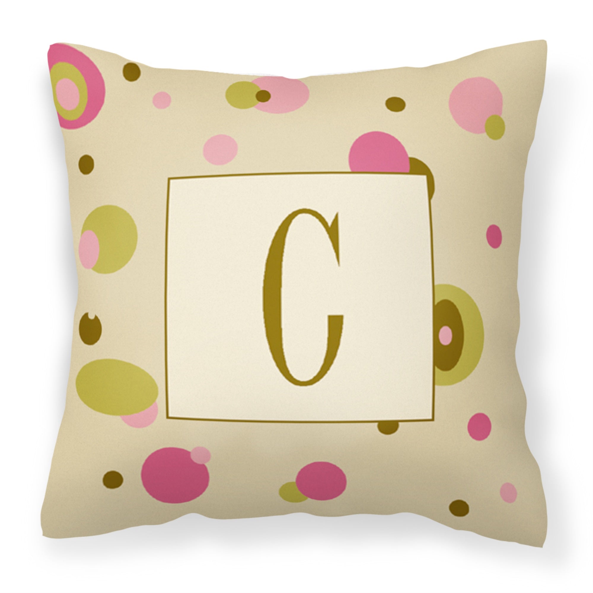 Letter C Initial Monogram - Tan Dots Fabric Decorative Pillow