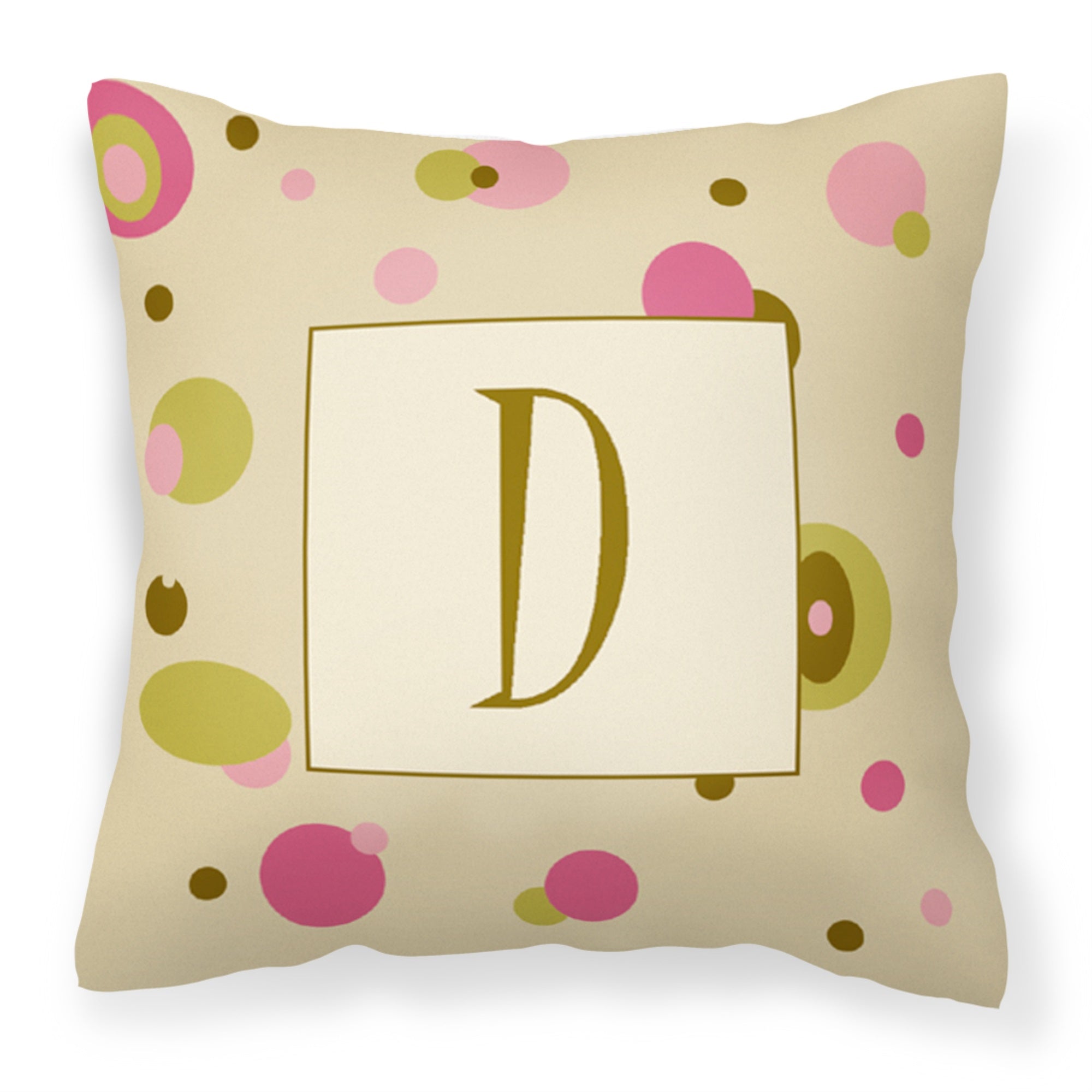Letter D Initial Monogram - Tan Dots Fabric Decorative Pillow