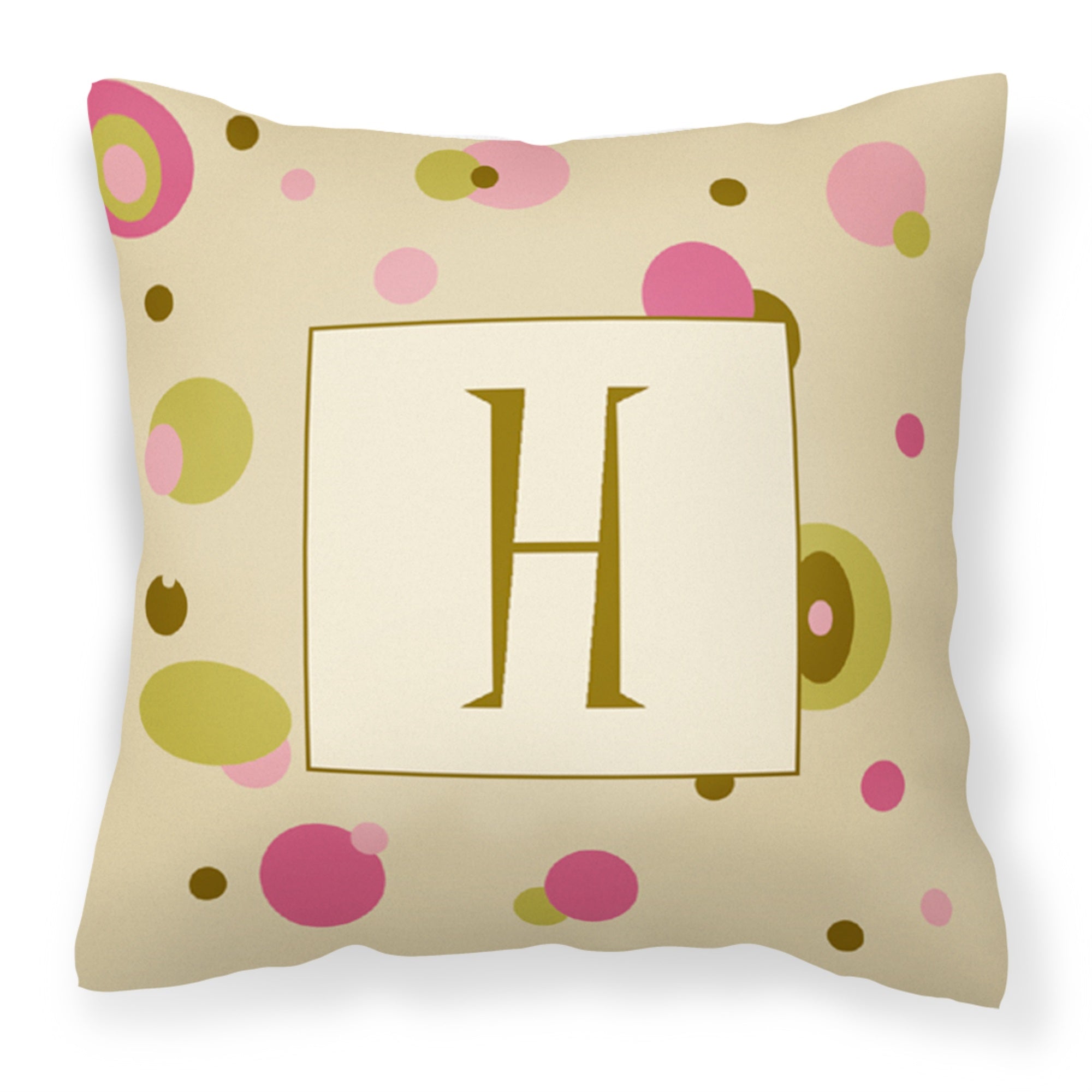 Letter H Initial Monogram - Tan Dots Fabric Decorative Pillow