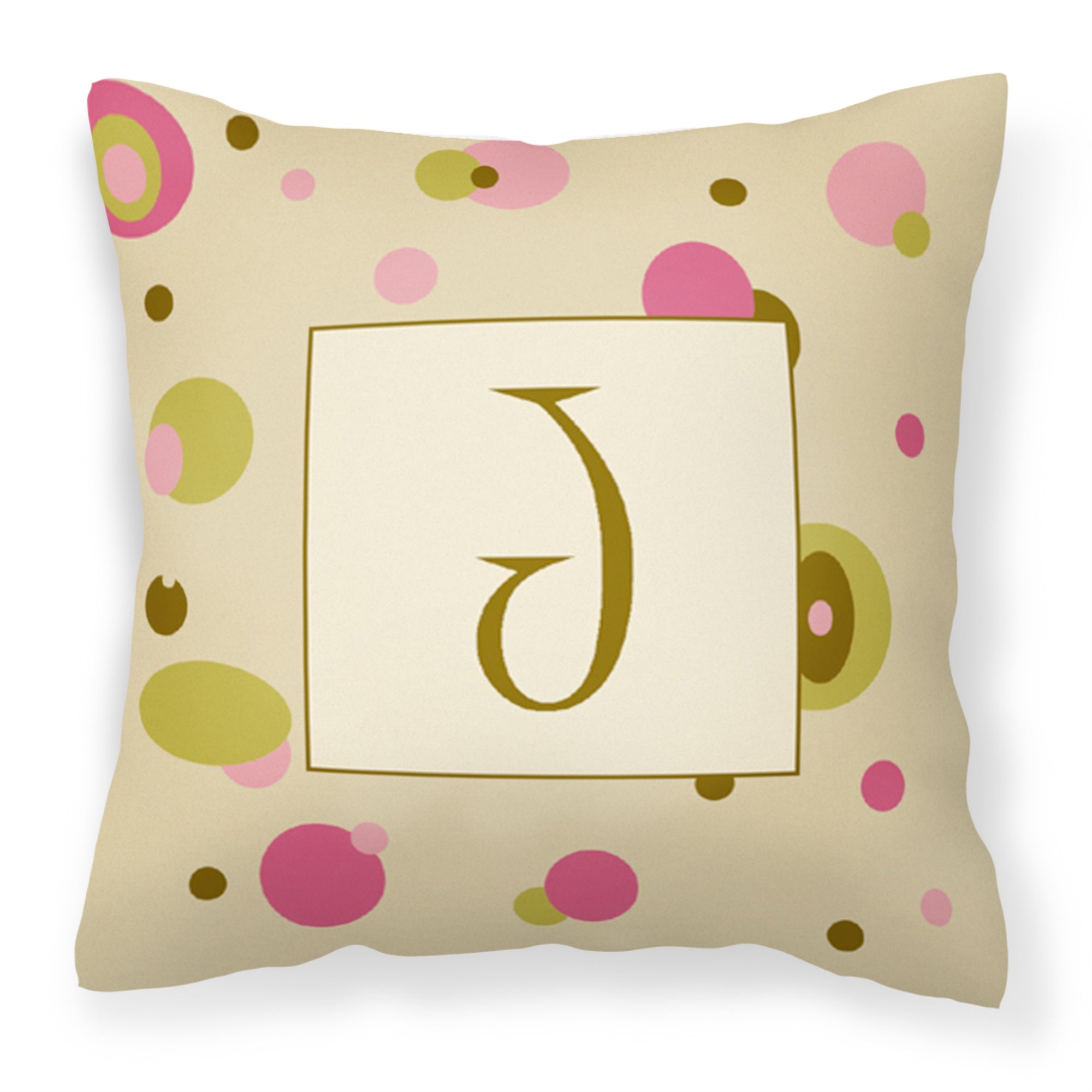 Letter J Initial Monogram - Tan Dots Fabric Decorative Pillow