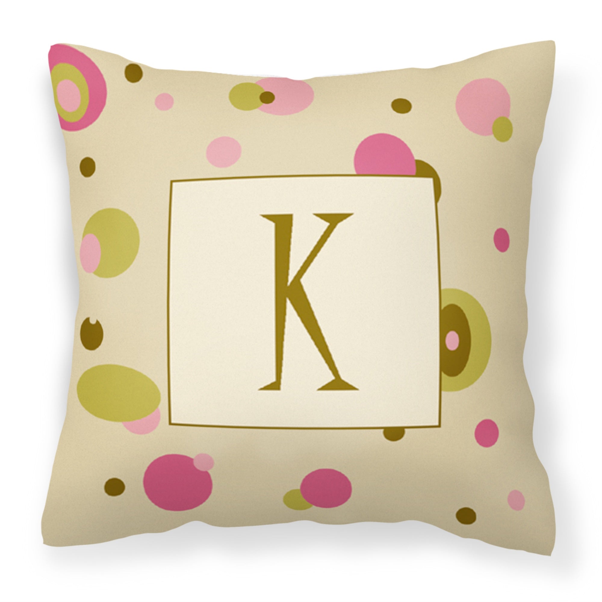 Letter K Initial Monogram - Tan Dots Fabric Decorative Pillow