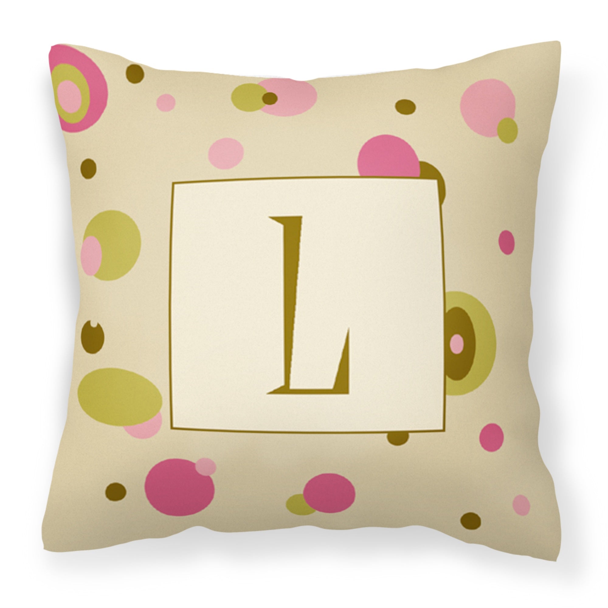 Letter L Initial Monogram - Tan Dots Fabric Decorative Pillow