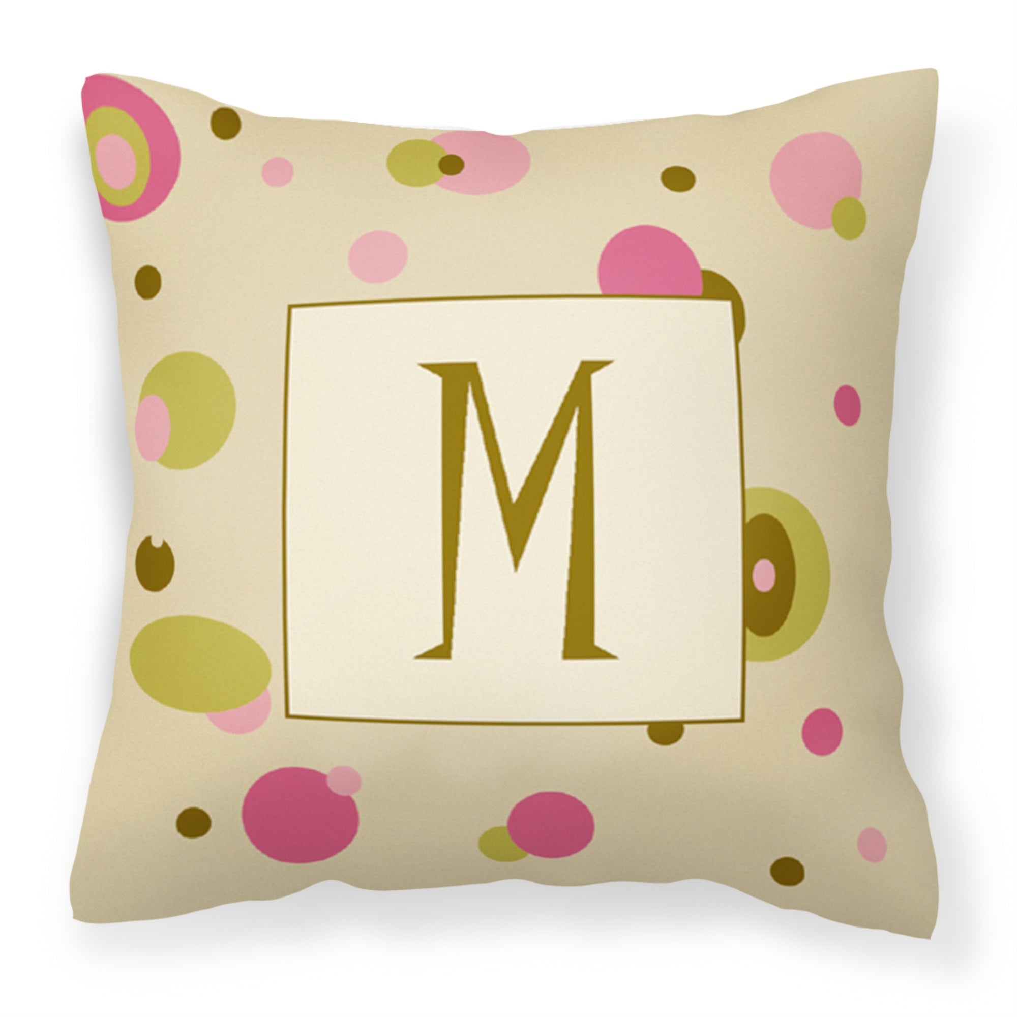 Letter M Initial Monogram - Tan Dots Fabric Decorative Pillow