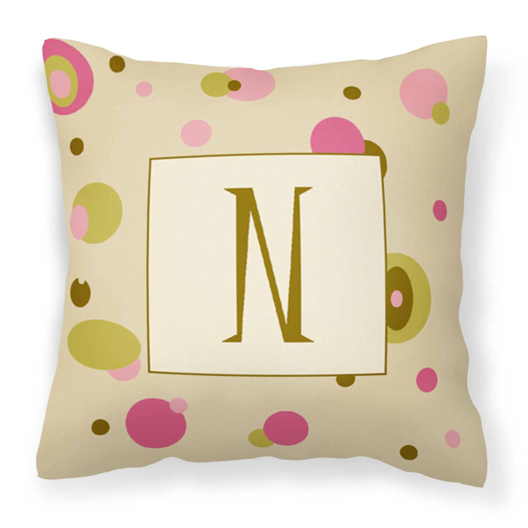Letter N Initial Monogram - Tan Dots Fabric Decorative Pillow