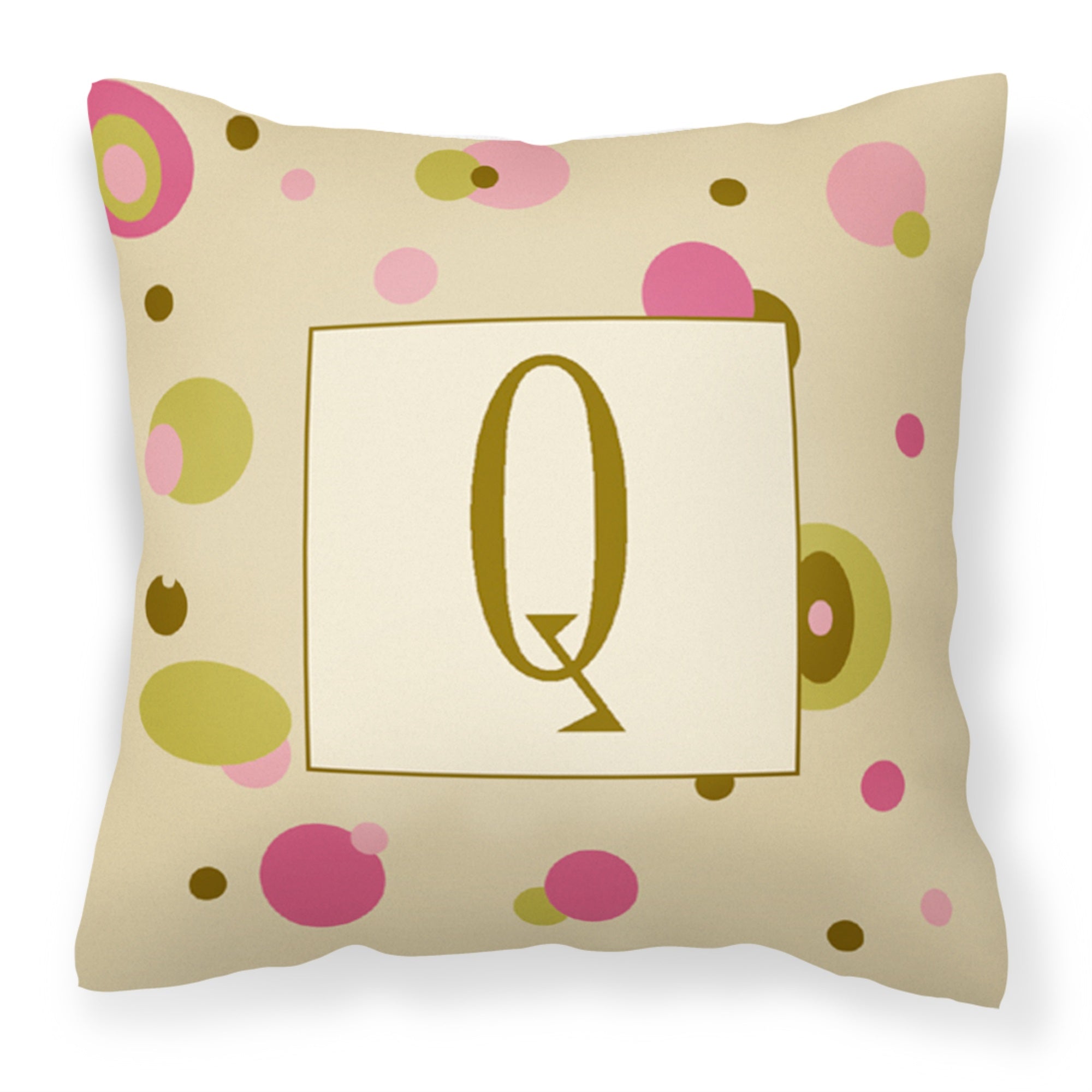 Letter Q Initial Monogram - Tan Dots Fabric Decorative Pillow
