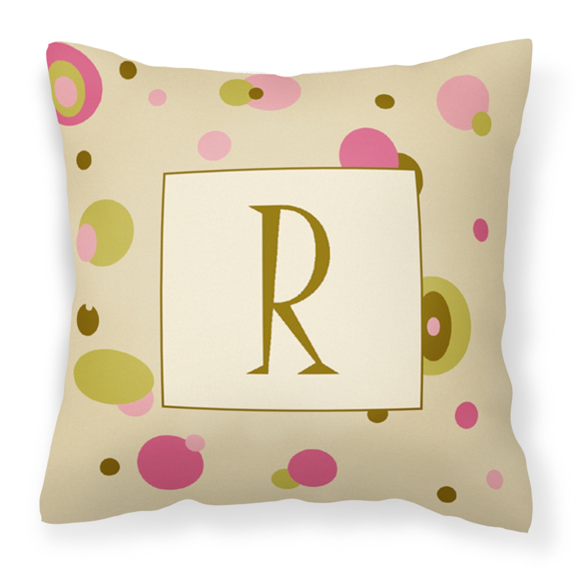 Letter R Initial Monogram - Tan Dots Fabric Decorative Pillow