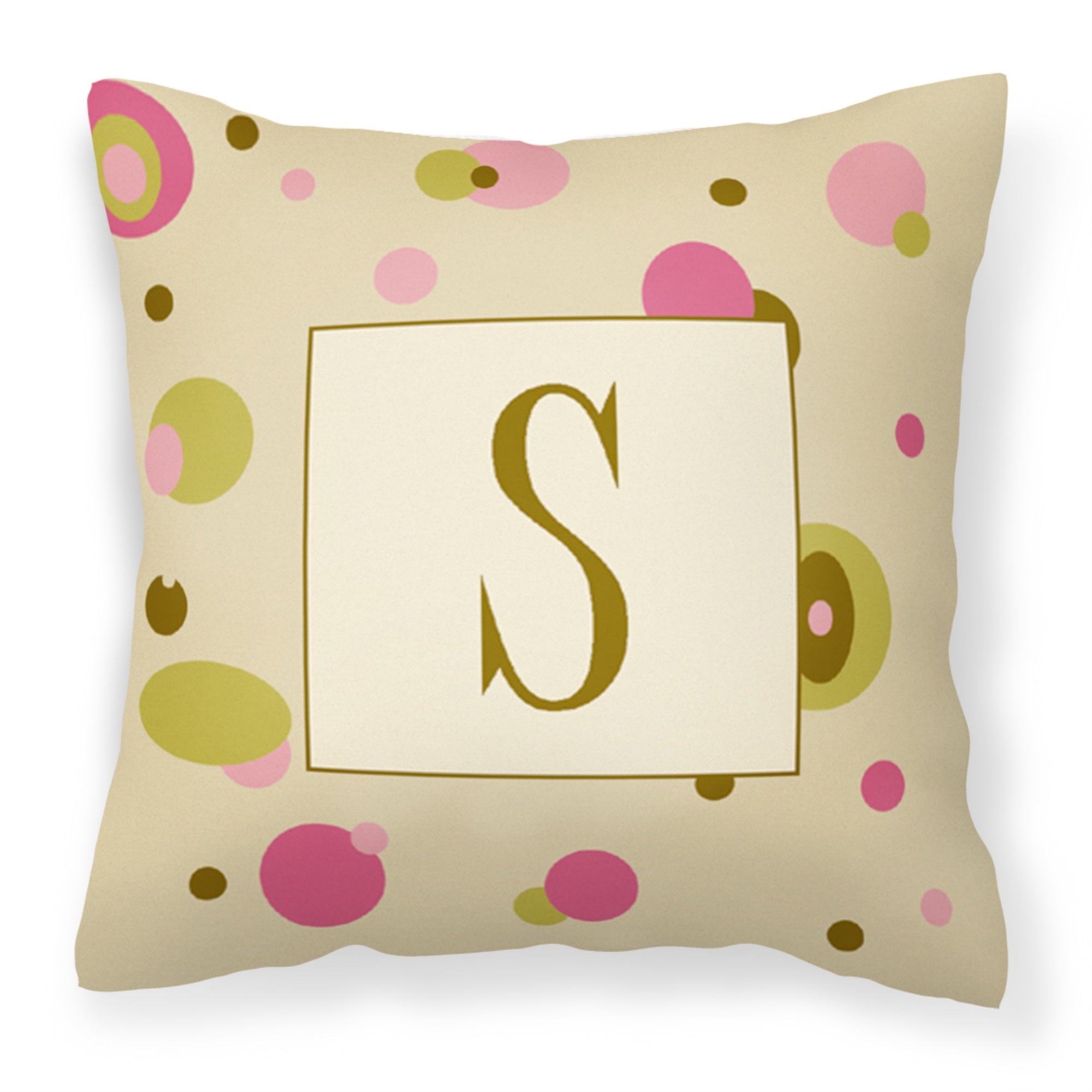 Letter S Initial Monogram - Tan Dots Fabric Decorative Pillow