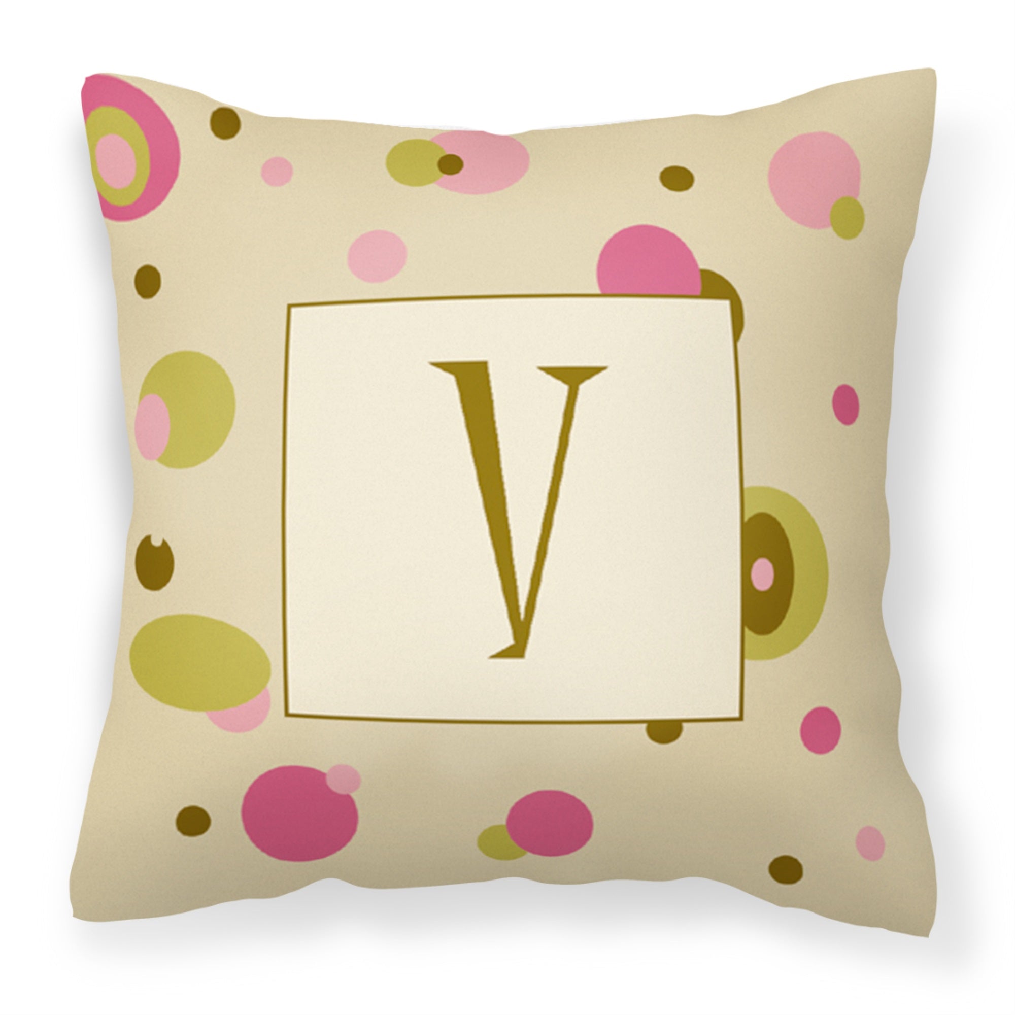 Letter V Initial Monogram - Tan Dots Fabric Decorative Pillow