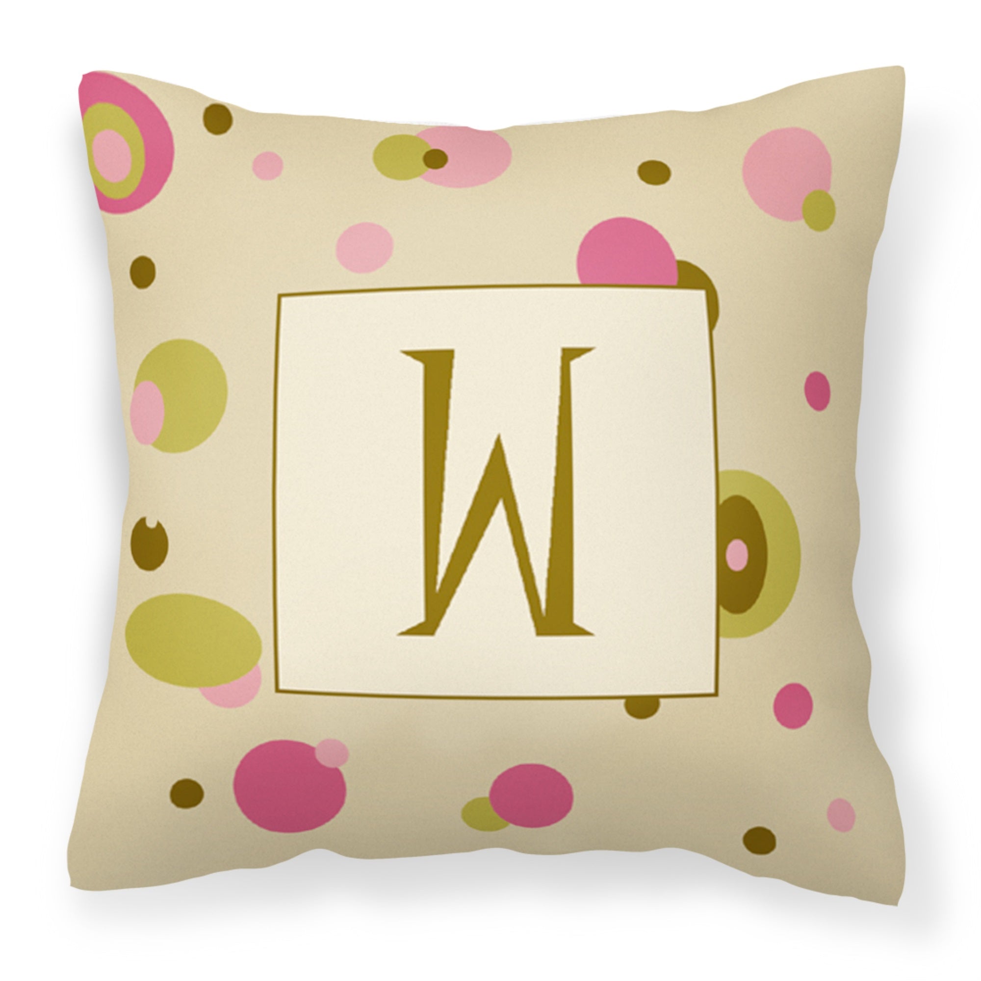 Letter W Initial Monogram - Tan Dots Fabric Decorative Pillow