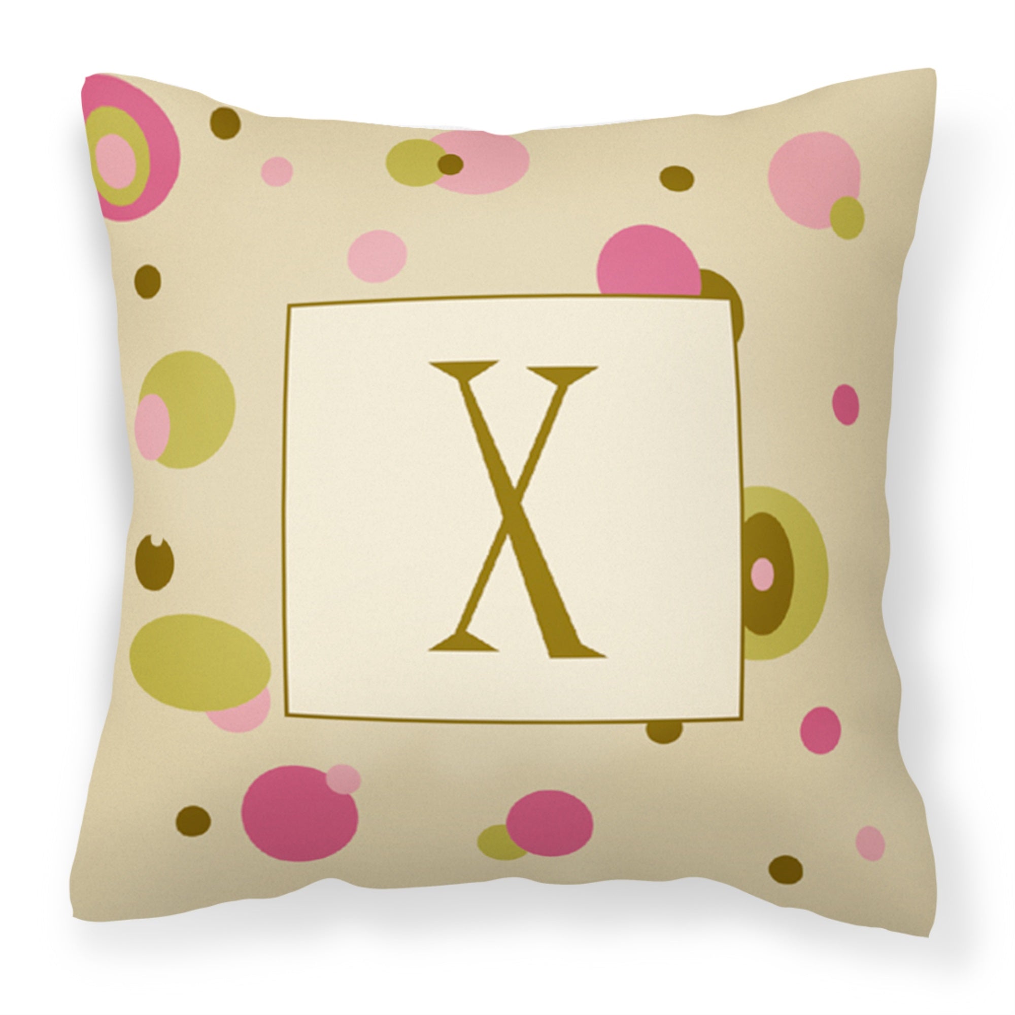 Letter X Initial Monogram - Tan Dots Fabric Decorative Pillow