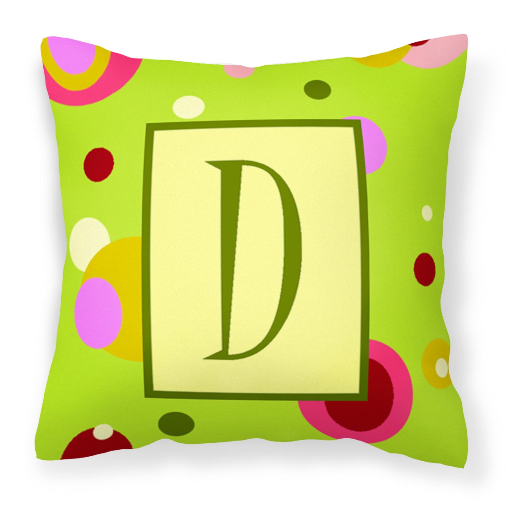Letter D Monogram - Lime Green Fabric Decorative Pillow