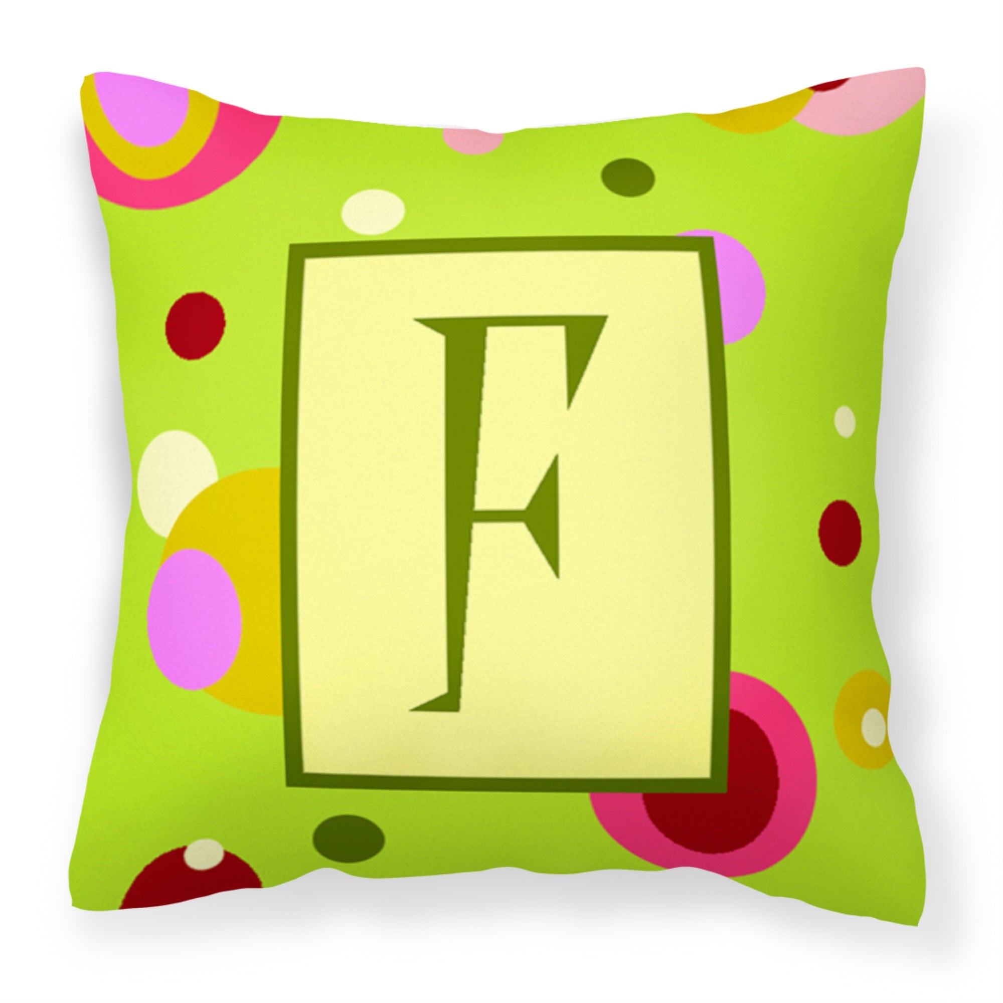 Letter F Monogram - Lime Green Fabric Decorative Pillow