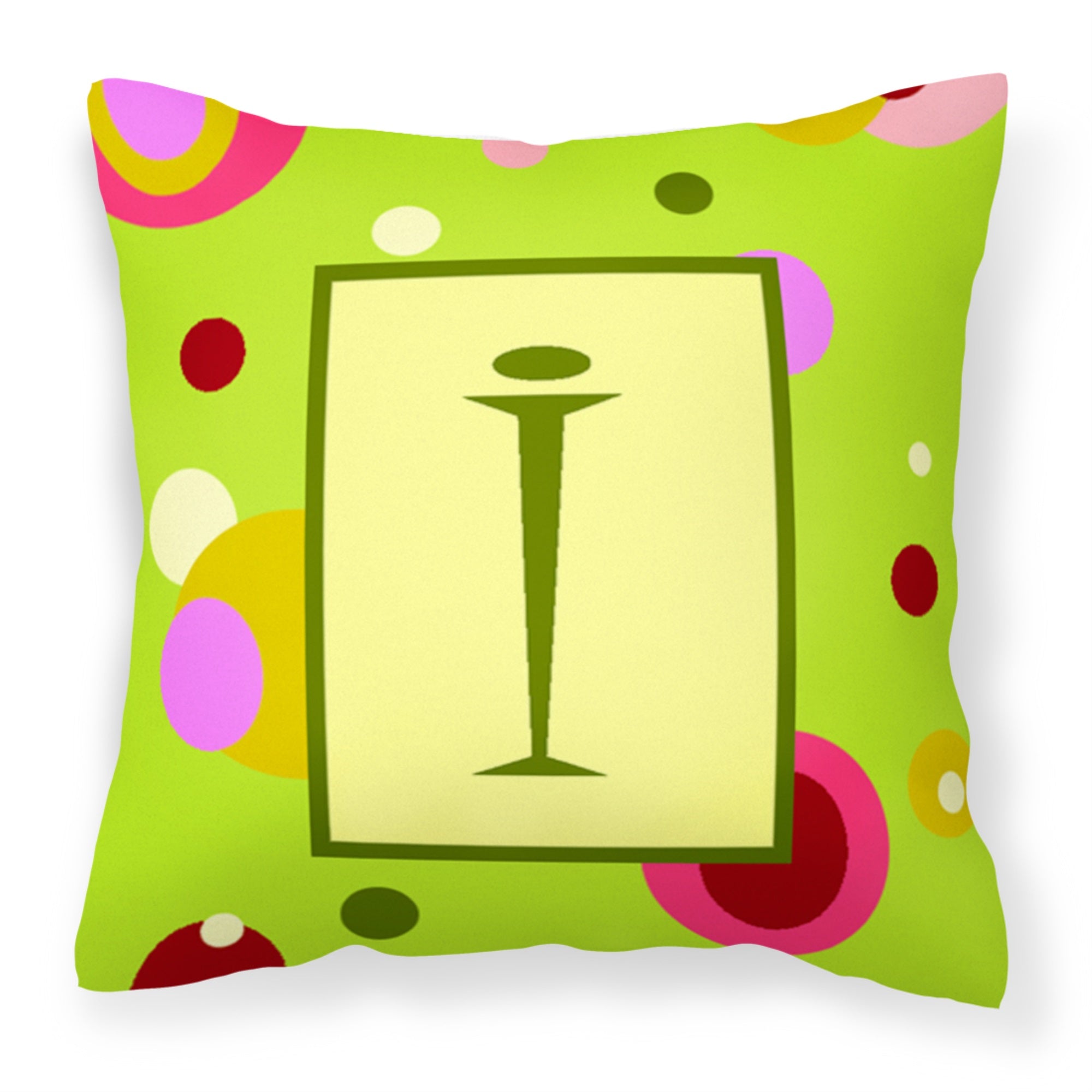 Letter I Monogram - Lime Green Fabric Decorative Pillow