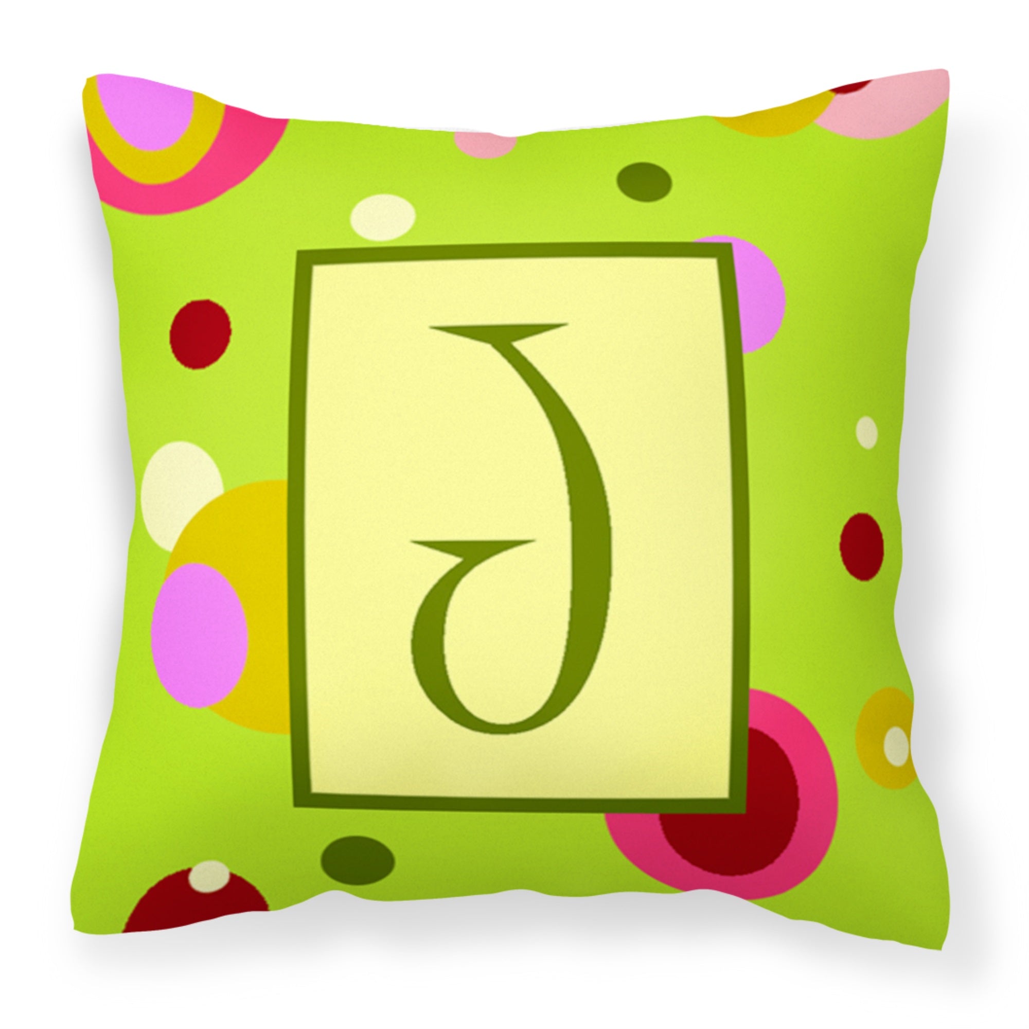 Letter J Monogram - Lime Green Fabric Decorative Pillow
