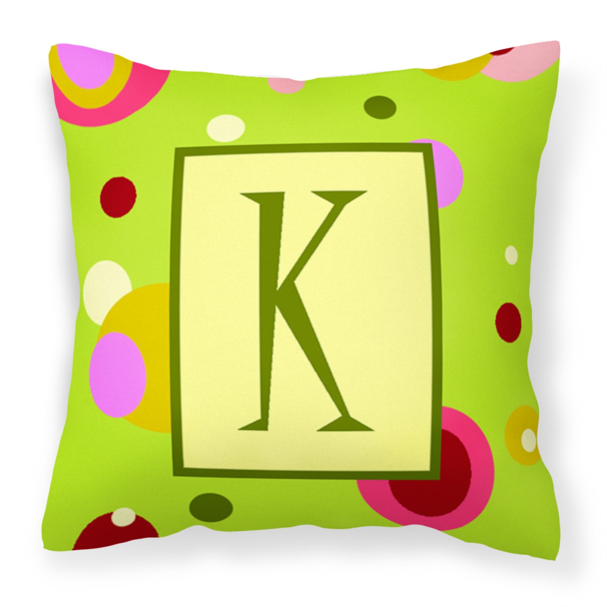 Letter K Monogram - Lime Green Fabric Decorative Pillow