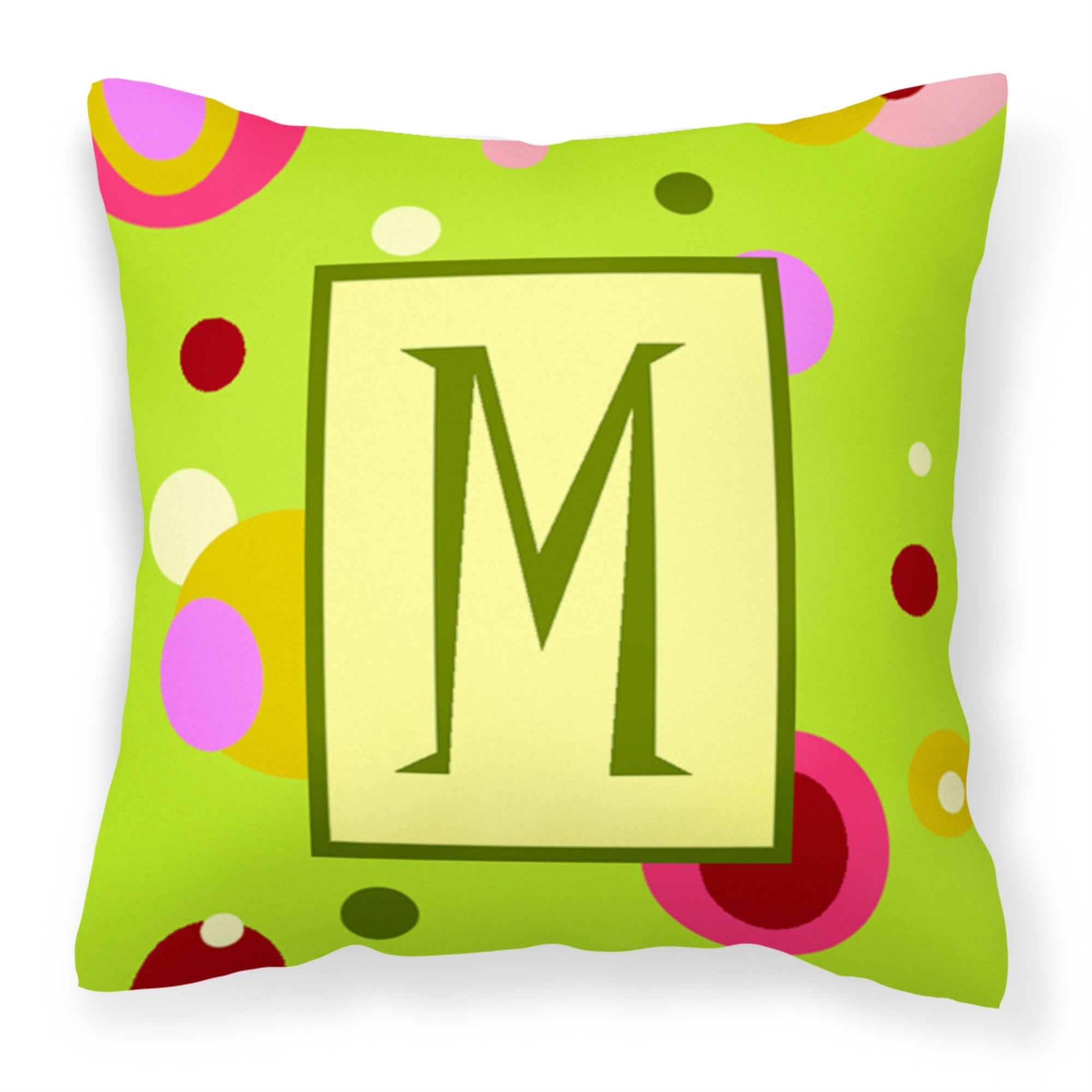 Letter M Monogram - Lime Green Fabric Decorative Pillow