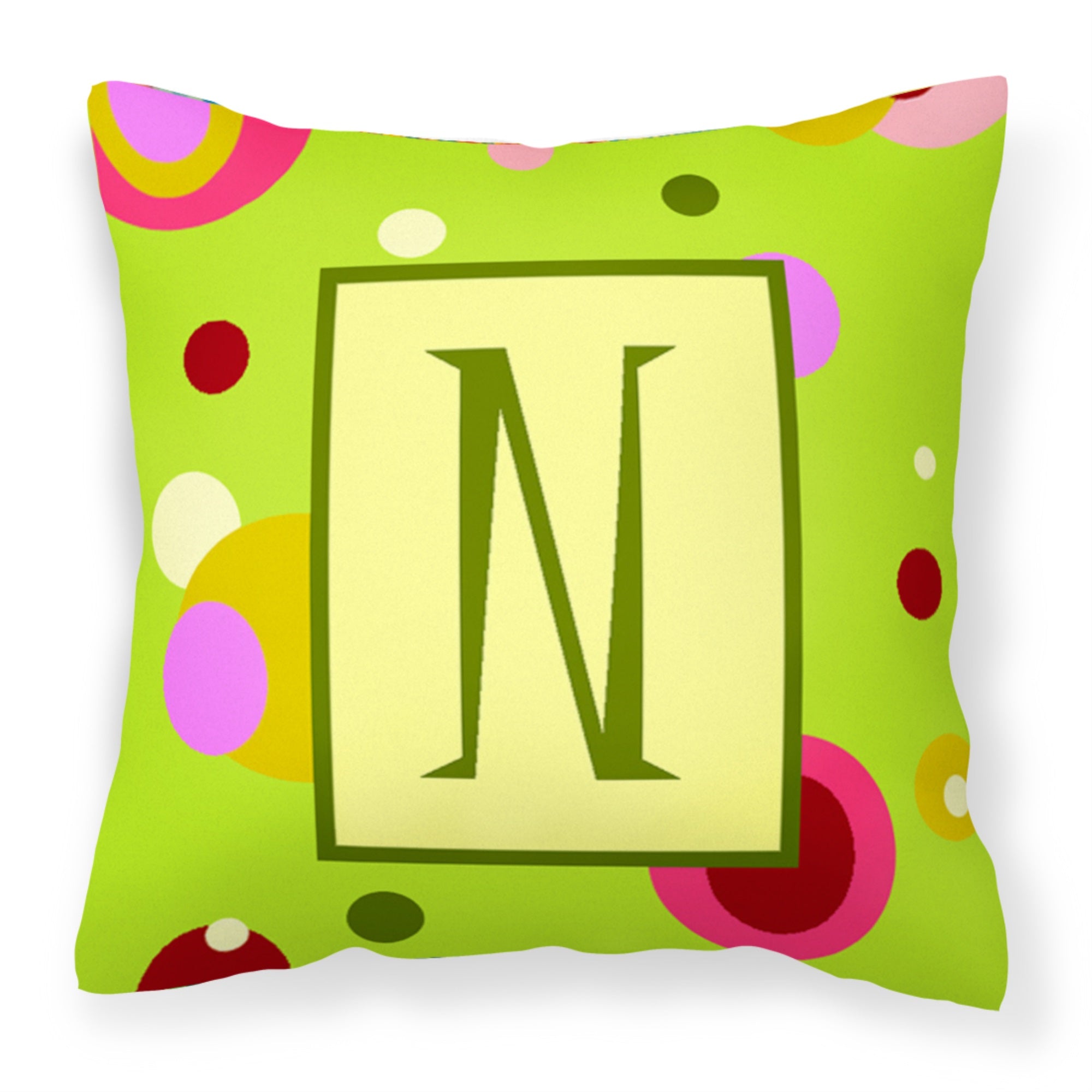 Letter N Monogram - Lime Green Fabric Decorative Pillow