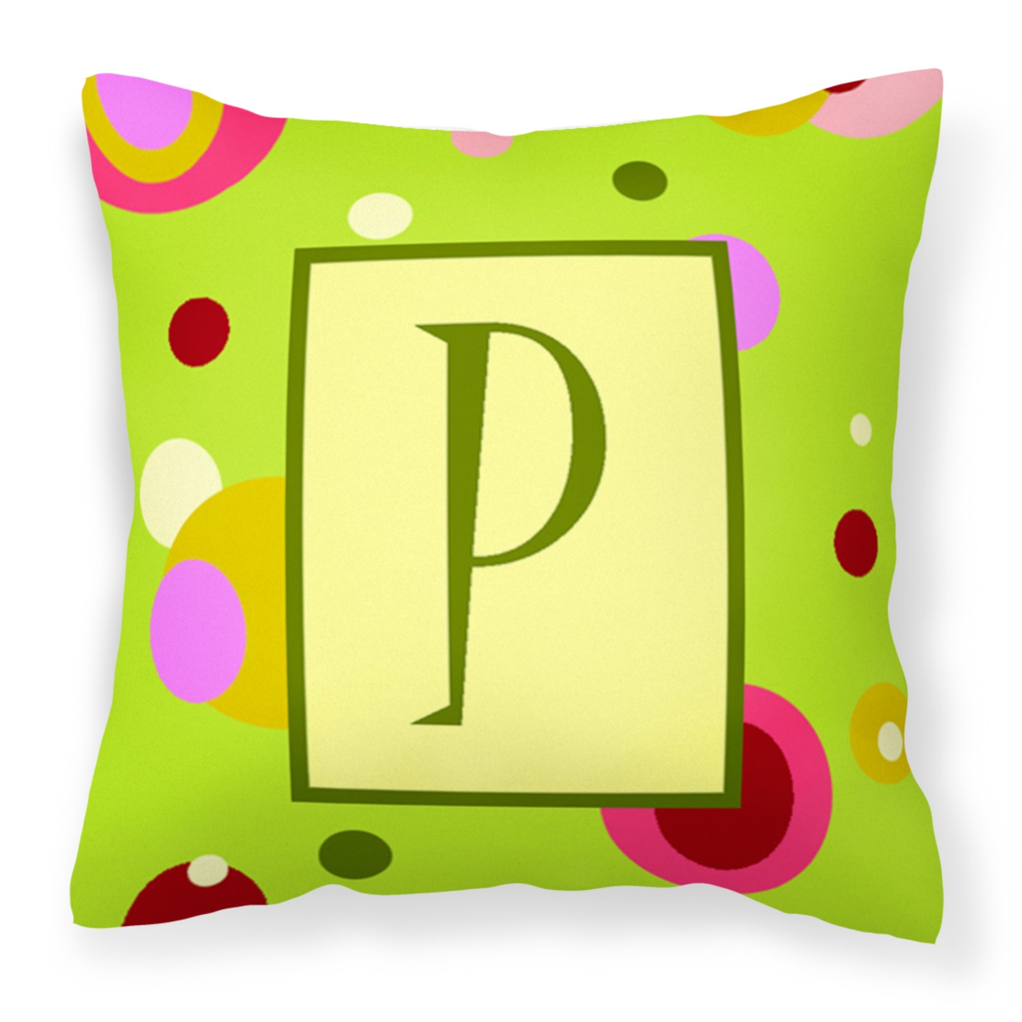 Letter P Monogram - Lime Green Fabric Decorative Pillow