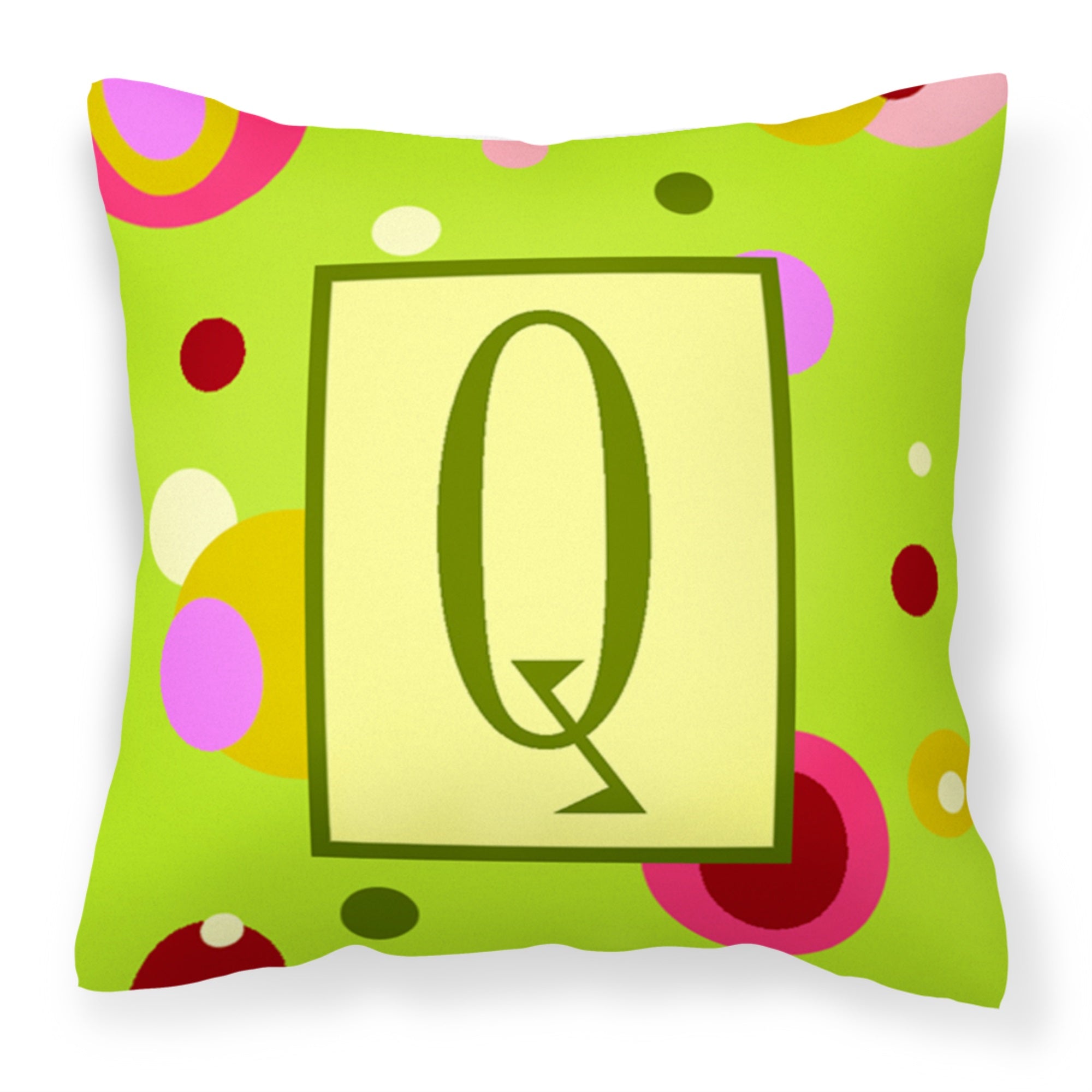 Letter Q Monogram - Lime Green Fabric Decorative Pillow