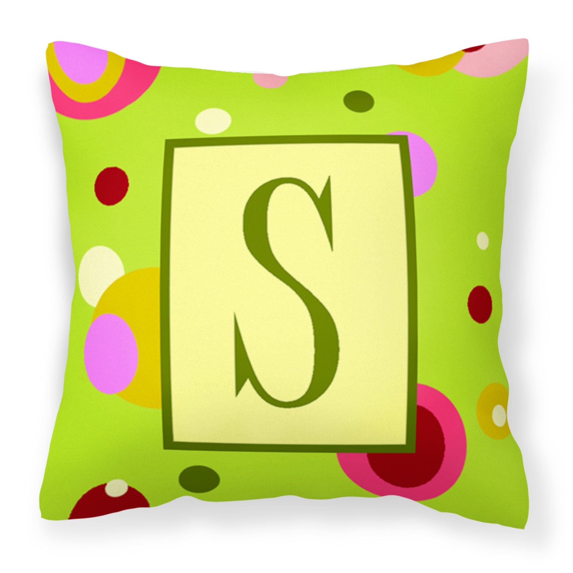 Letter S Monogram - Lime Green Fabric Decorative Pillow