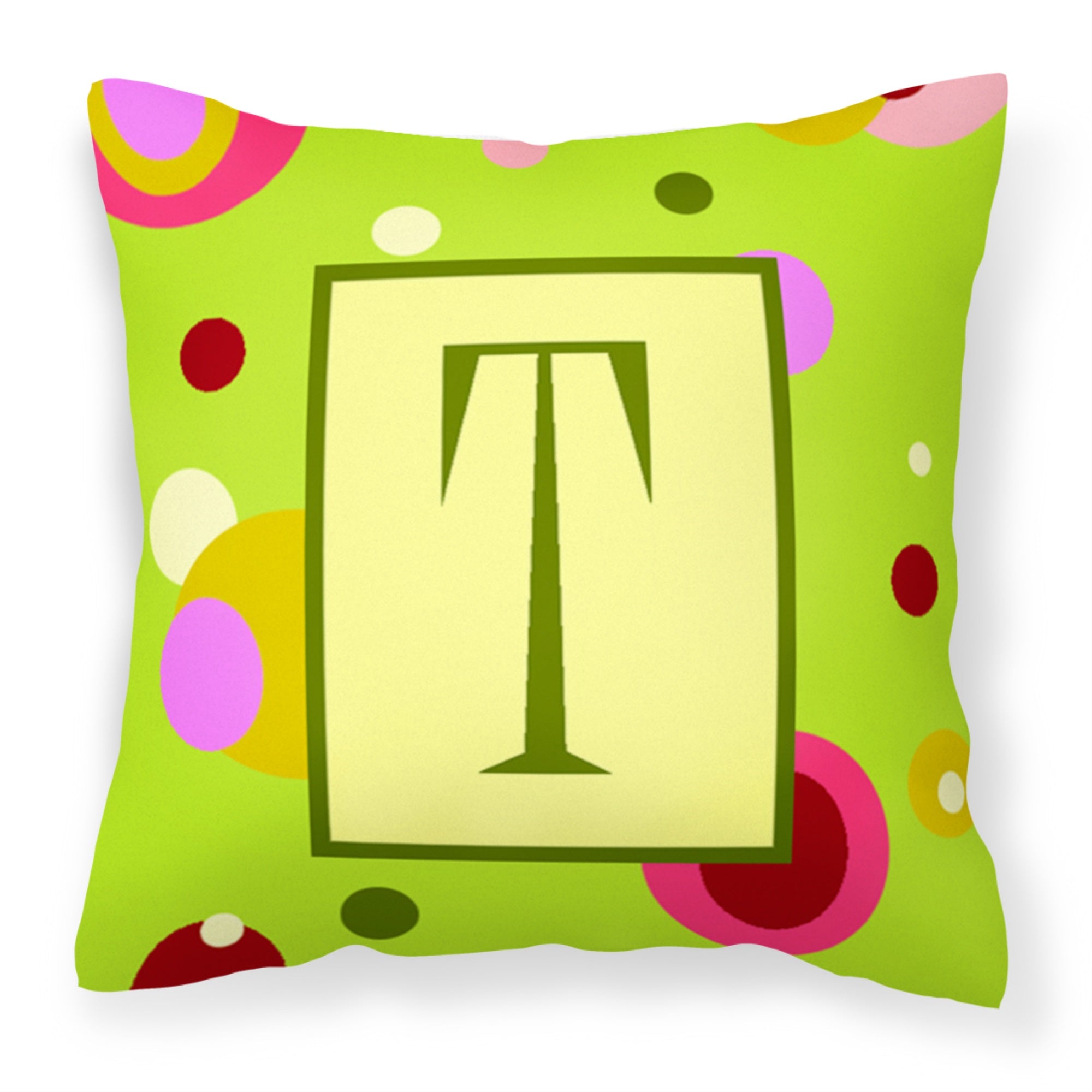 Letter T Monogram - Lime Green Fabric Decorative Pillow