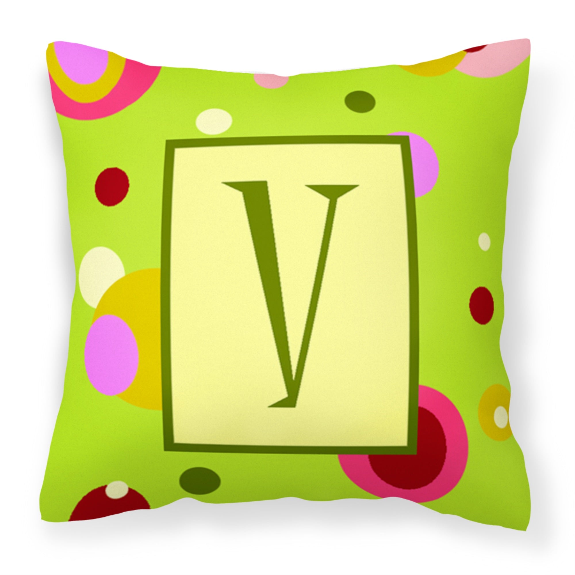 Letter V Monogram - Lime Green Fabric Decorative Pillow