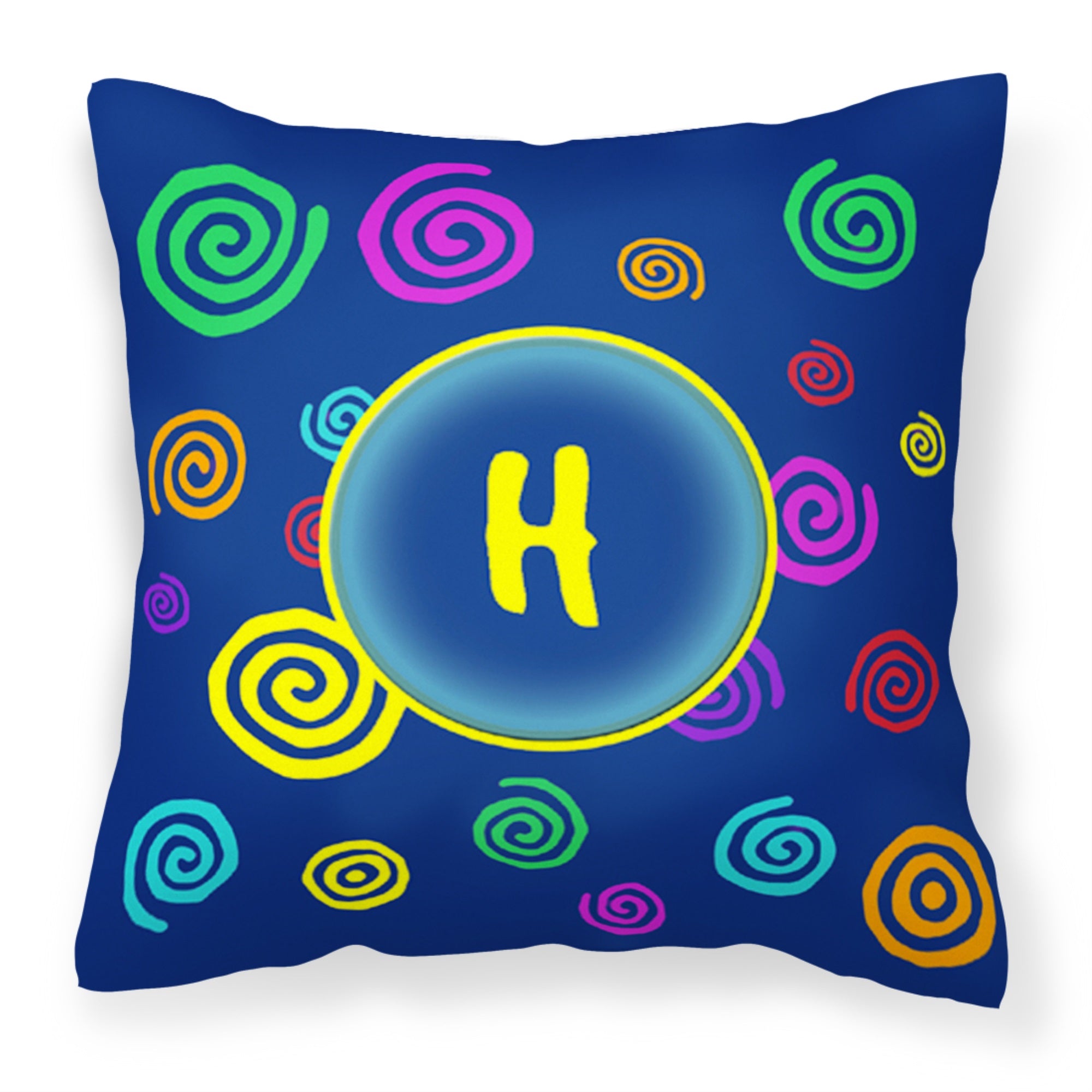 Letter H Initial Monogram - Blue Swirls Fabric Decorative Pillow