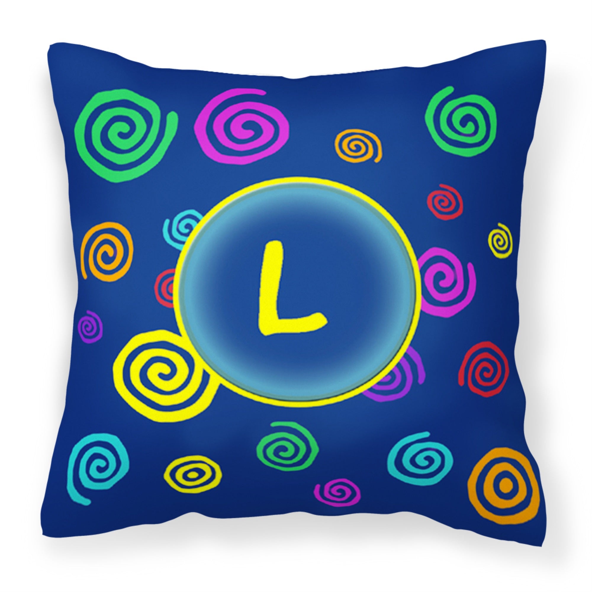 Letter L Initial Monogram - Blue Swirls Fabric Decorative Pillow