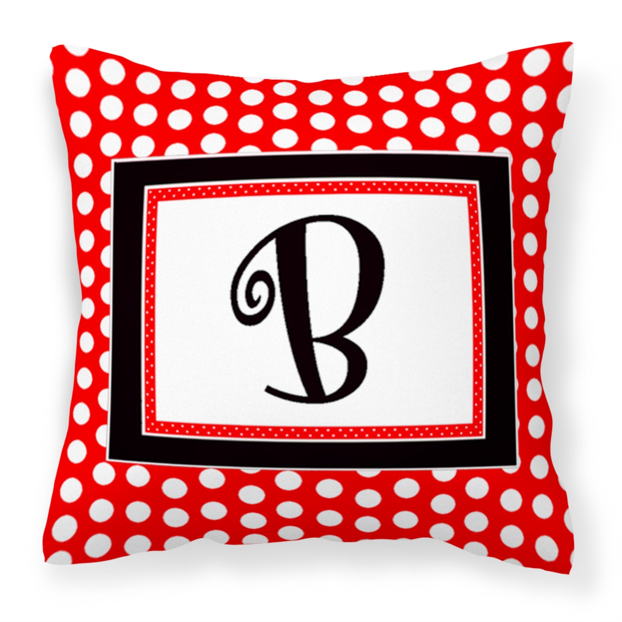 Letter B Initial  - Red Black Polka Dots Fabric Decorative Pillow