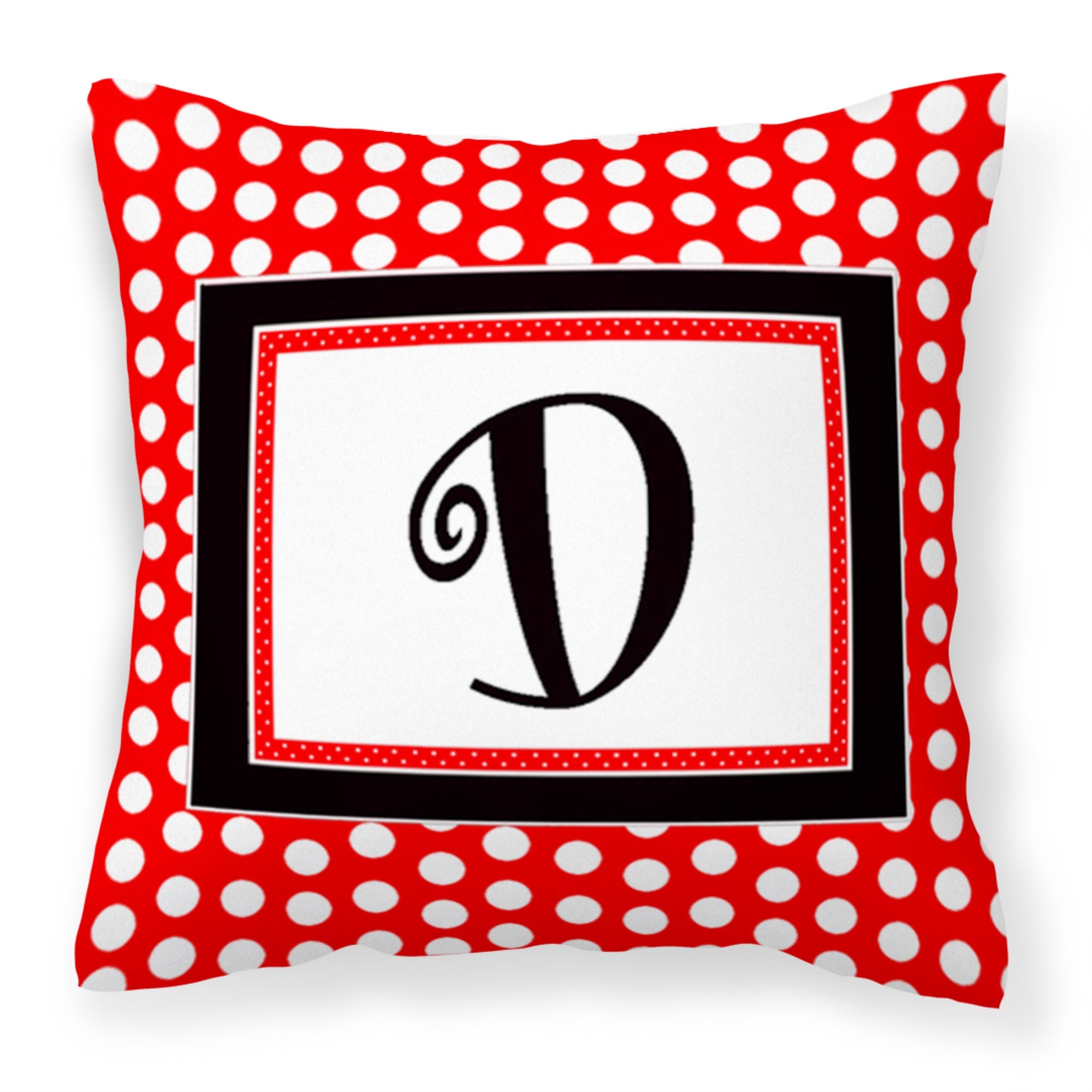 Letter D Initial  - Red Black Polka Dots Fabric Decorative Pillow