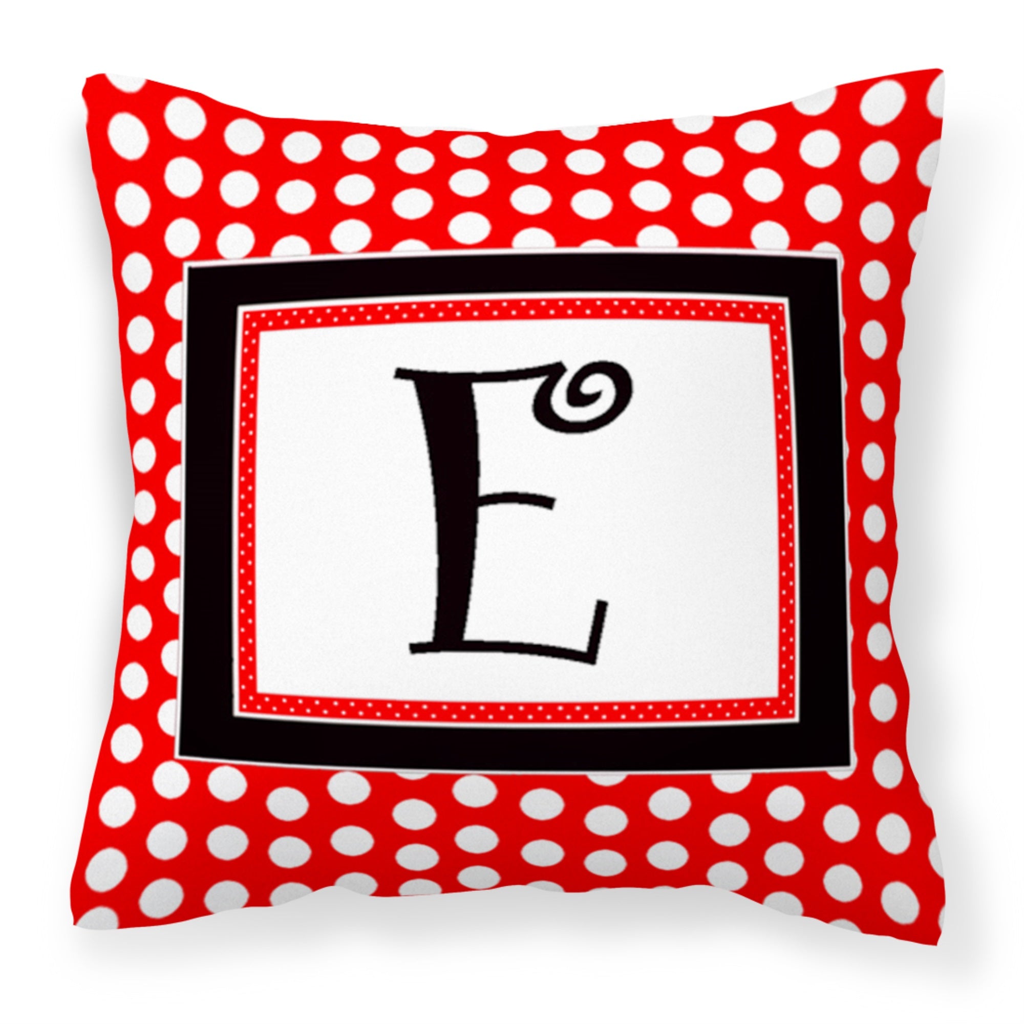 Letter E Initial  - Red Black Polka Dots Fabric Decorative Pillow