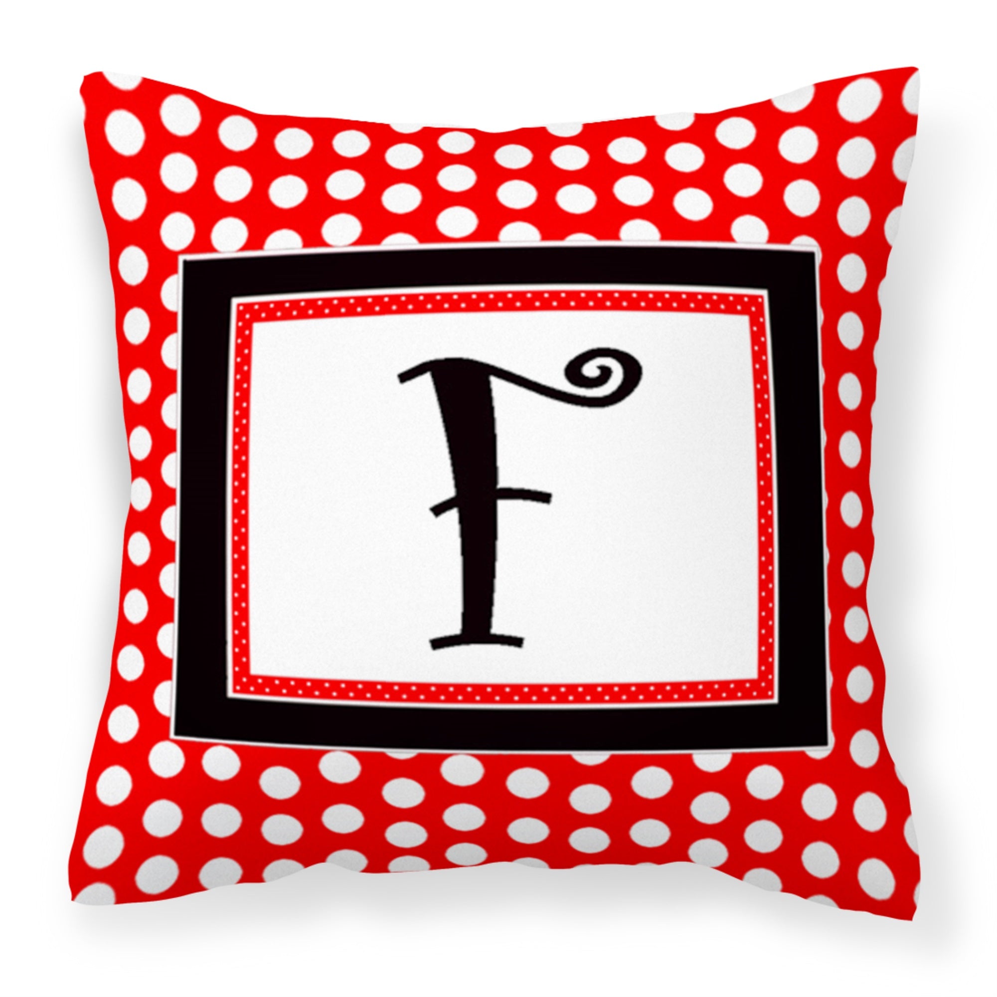 Letter F Initial  - Red Black Polka Dots Fabric Decorative Pillow