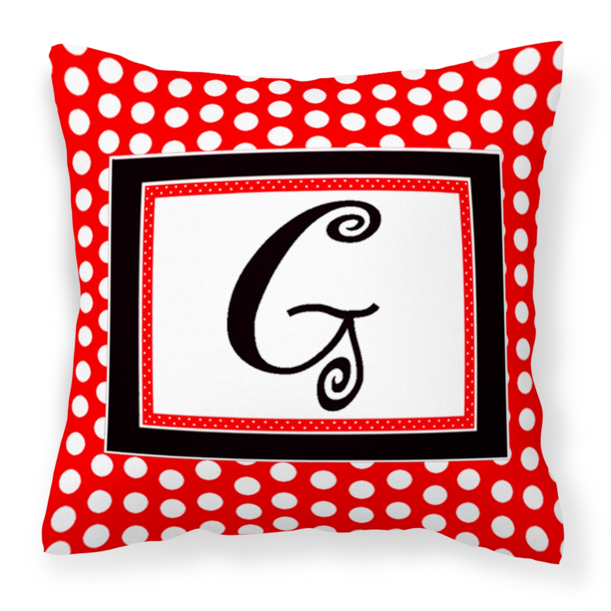 Letter G Initial  - Red Black Polka Dots Fabric Decorative Pillow