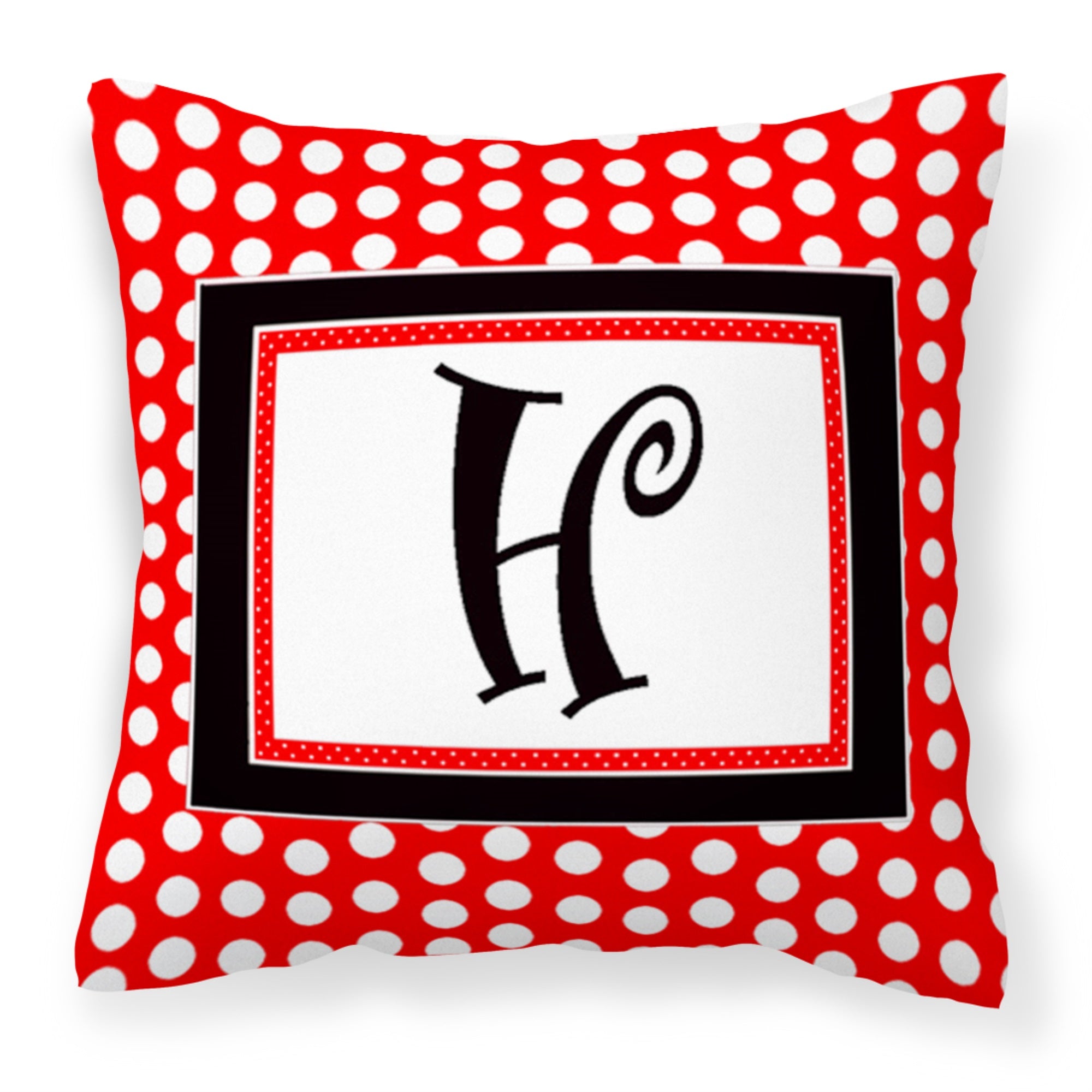 Letter H Initial  - Red Black Polka Dots Fabric Decorative Pillow